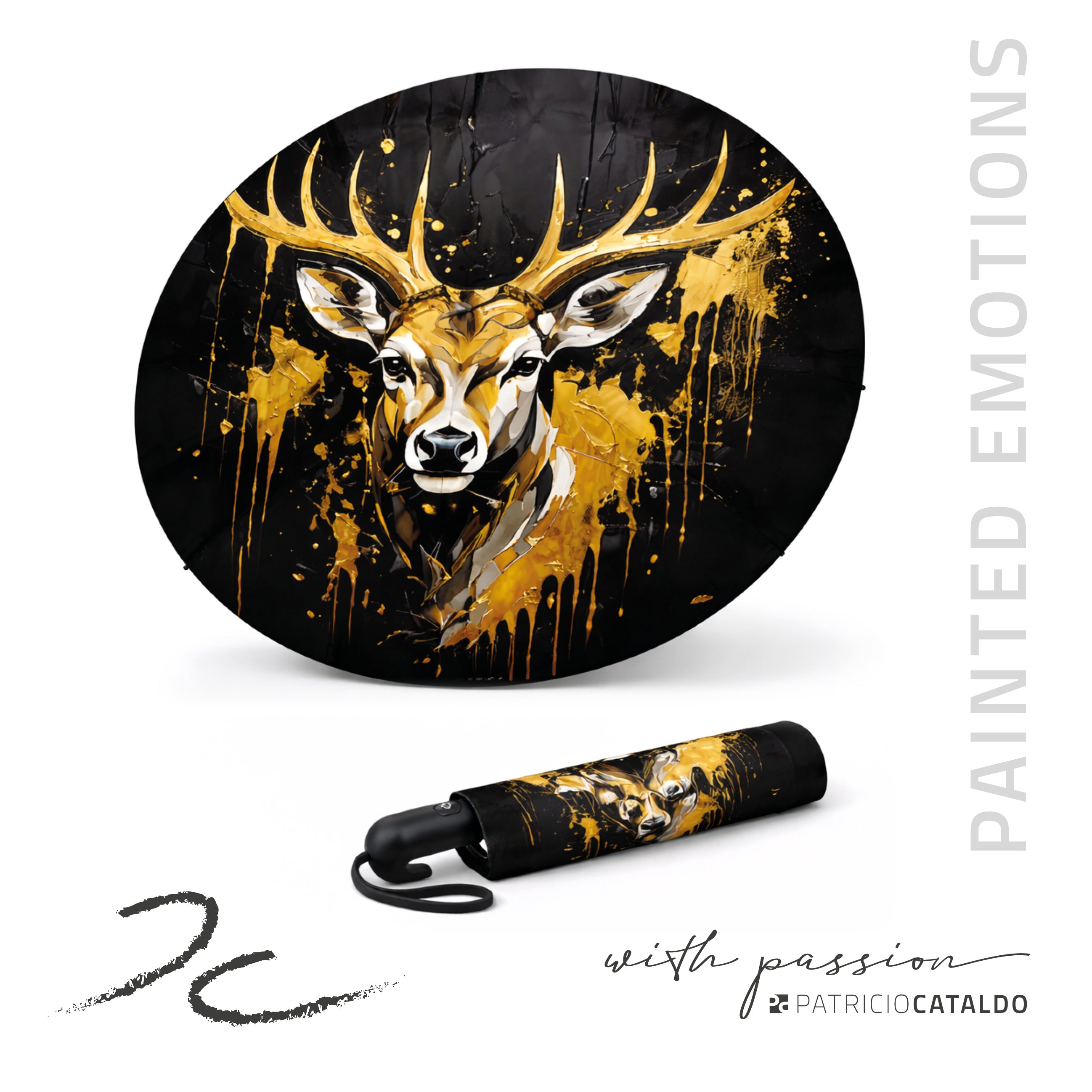 Automatischer Taschenregenschirm * 8 Rippen * leicht und robust * Hirsch "Hans" Print * Patricio Cataldo