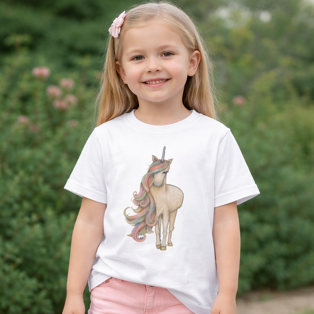 Kinder T-Shirt * Print Vorderseite Einhorn * weiß * T-Shirt * regarts.de * 100% Baumwolle