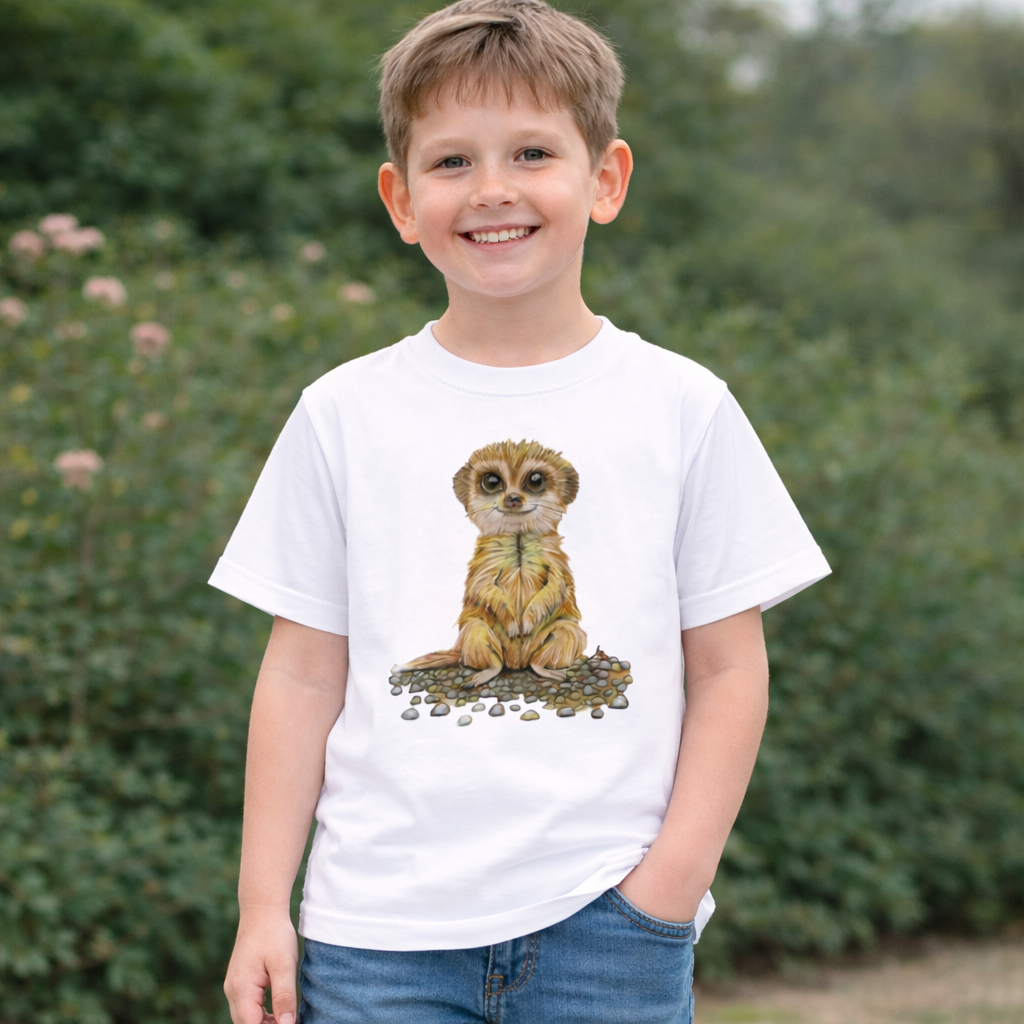 Kinder T-Shirt * Print Vorderseite Erdmännchen * weiß * T-Shirt * regarts.de * 100% Baumwolle