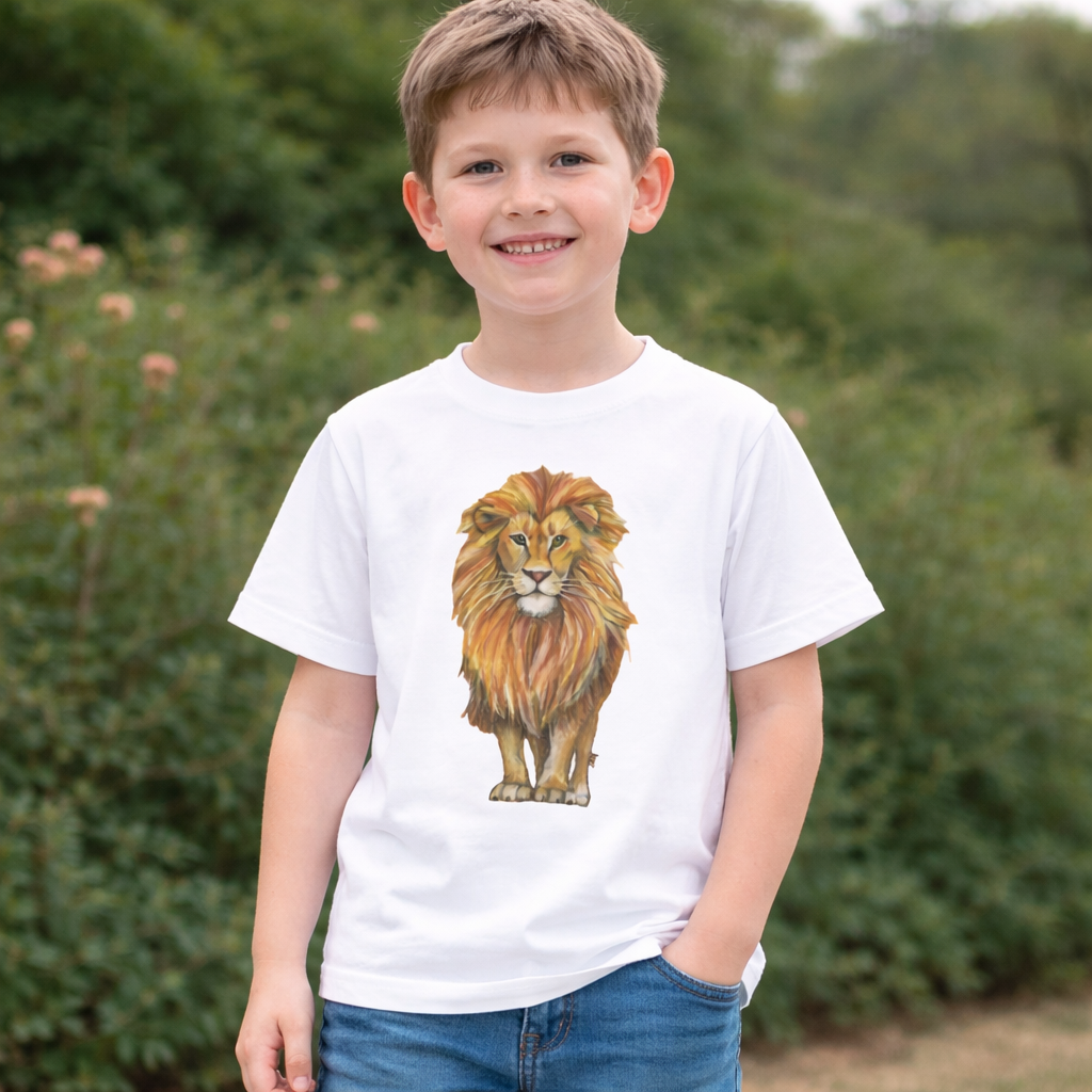 Kinder T-Shirt * Print Vorderseite Löwe * weiß * T-Shirt * regarts.de * 100% Baumwolle