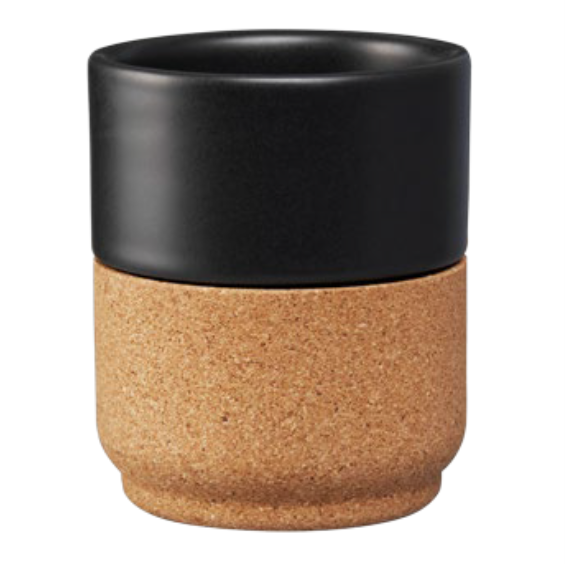 verKORKst Premium Kaffee und Tee Tasse * schwarz * Keramik und Kork * ohne Henkel * vielfach prämiert * Designer Cup henkellos * made in Portugal