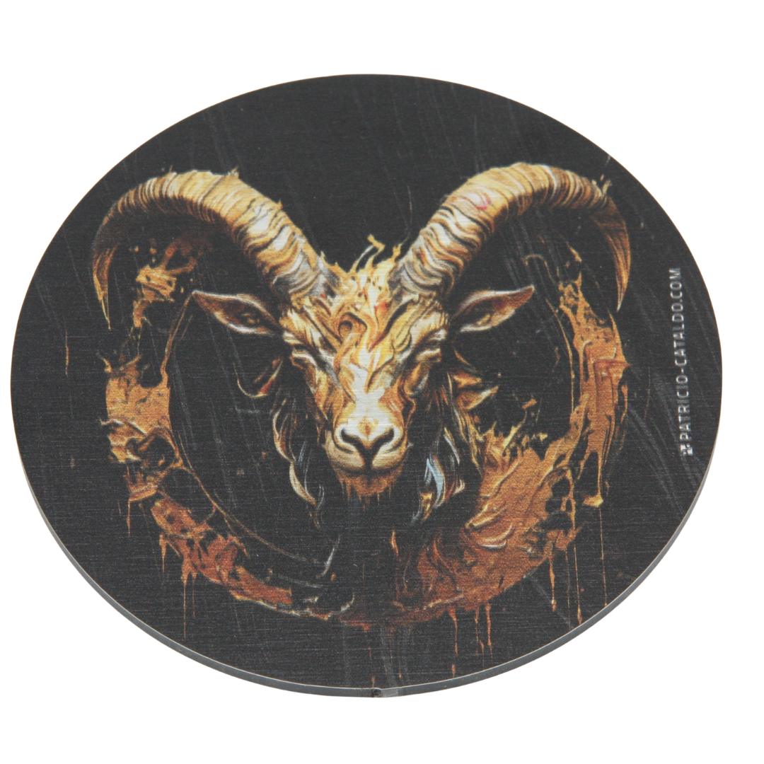 Design Glas-Untersetzer im Set * Alu Brillanz in Silber * Steinbock "Daniel" Print * Patricio Cataldo