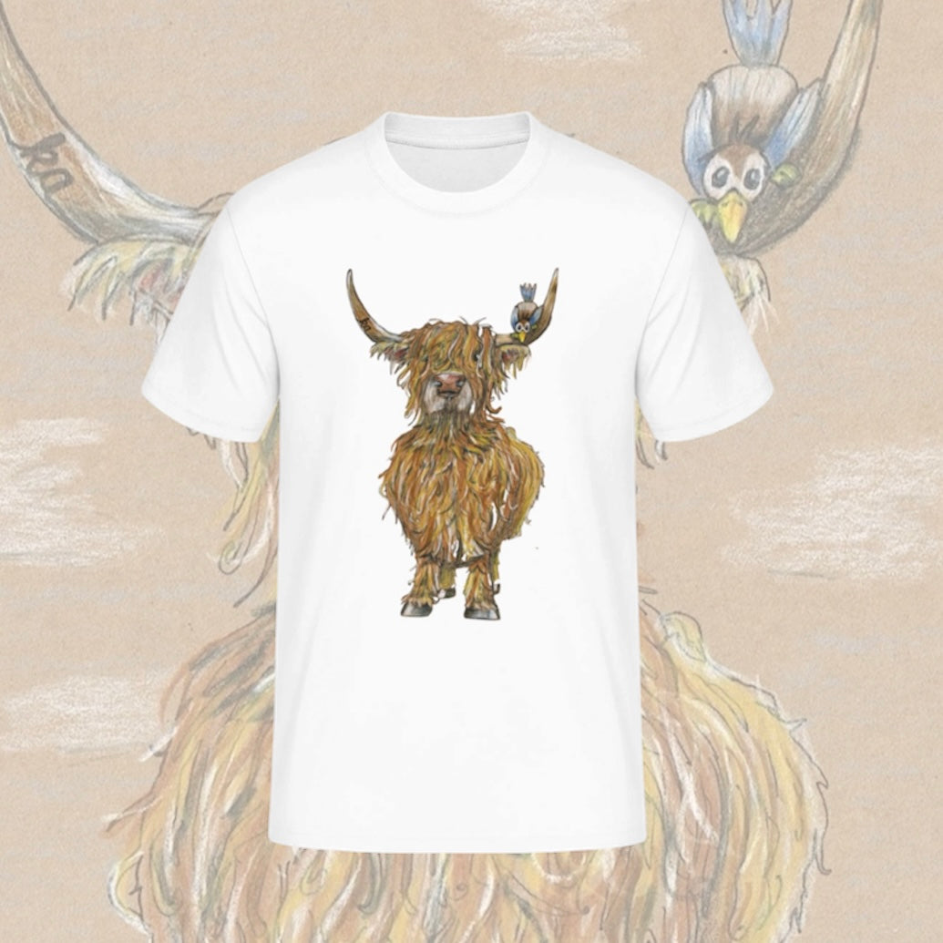 Damen T-Shirt * Print Vorderseite * Hochlandrind * weiß * T-Shirt * regarts.de * 100% Baumwolle