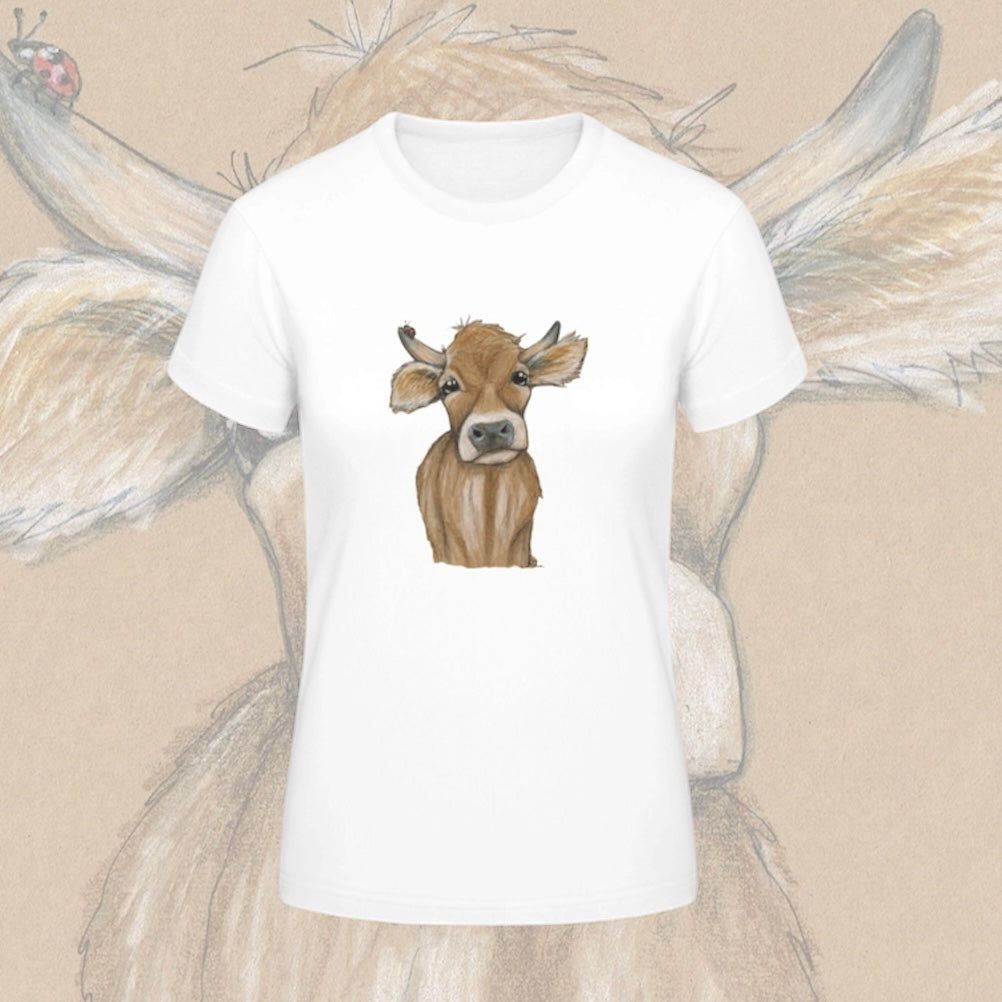 Damen T-Shirt * Print Vorderseite * Kuh * weiß * T-Shirt * regarts.de * 100% Baumwolle