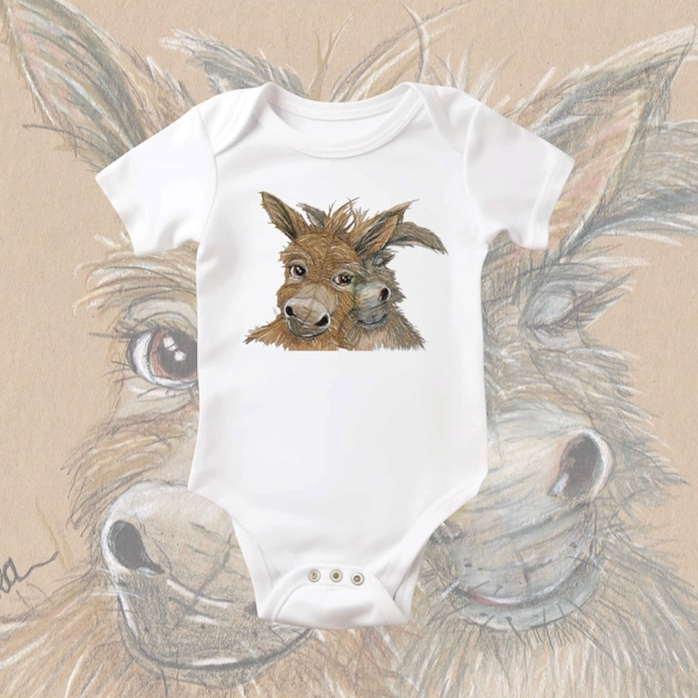 Baby Body Kurzarm * 0 bis 9 Monate * Print Vorderseite Esel * weiß * Body * regarts.de * 100% Baumwolle