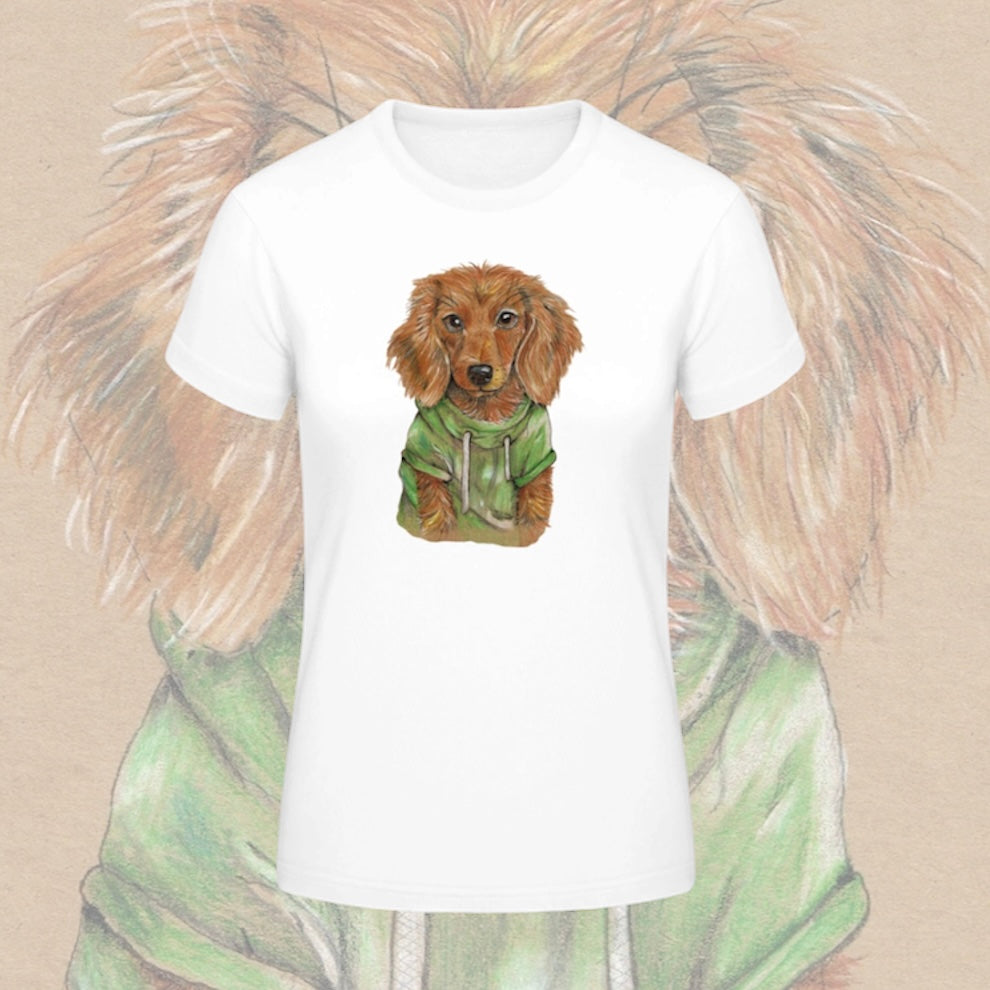 Damen T-Shirt * Print Vorderseite * Dackel * weiß * T-Shirt * regarts.de * 100% Baumwolle