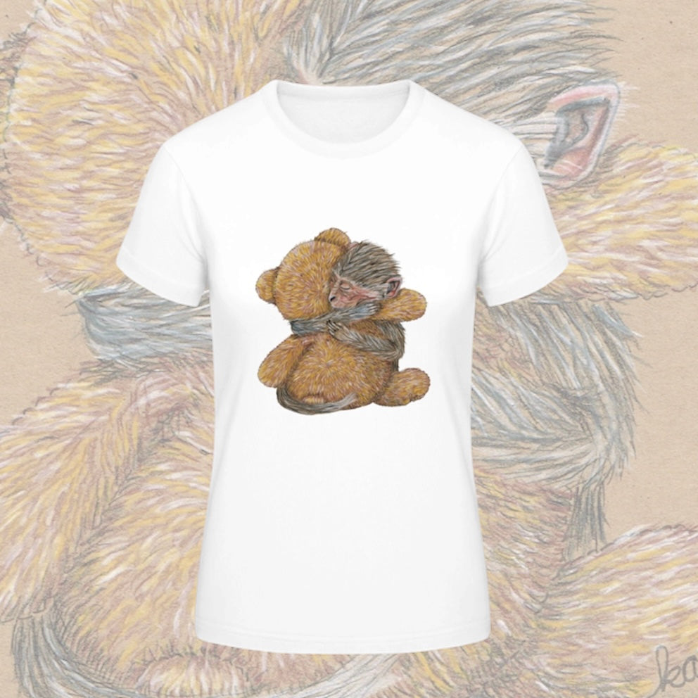 Damen T-Shirt * Print Vorderseite * Affe und Teddybär * weiß * T-Shirt * regarts.de * 100% Baumwolle