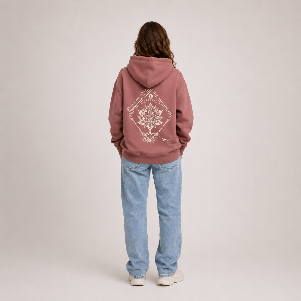 Frauen Hoodie aus Holzfasern * Kapuzenpullover * 100% Natur * 0% Plastik * rot * Motiv "Lotusblüte"
