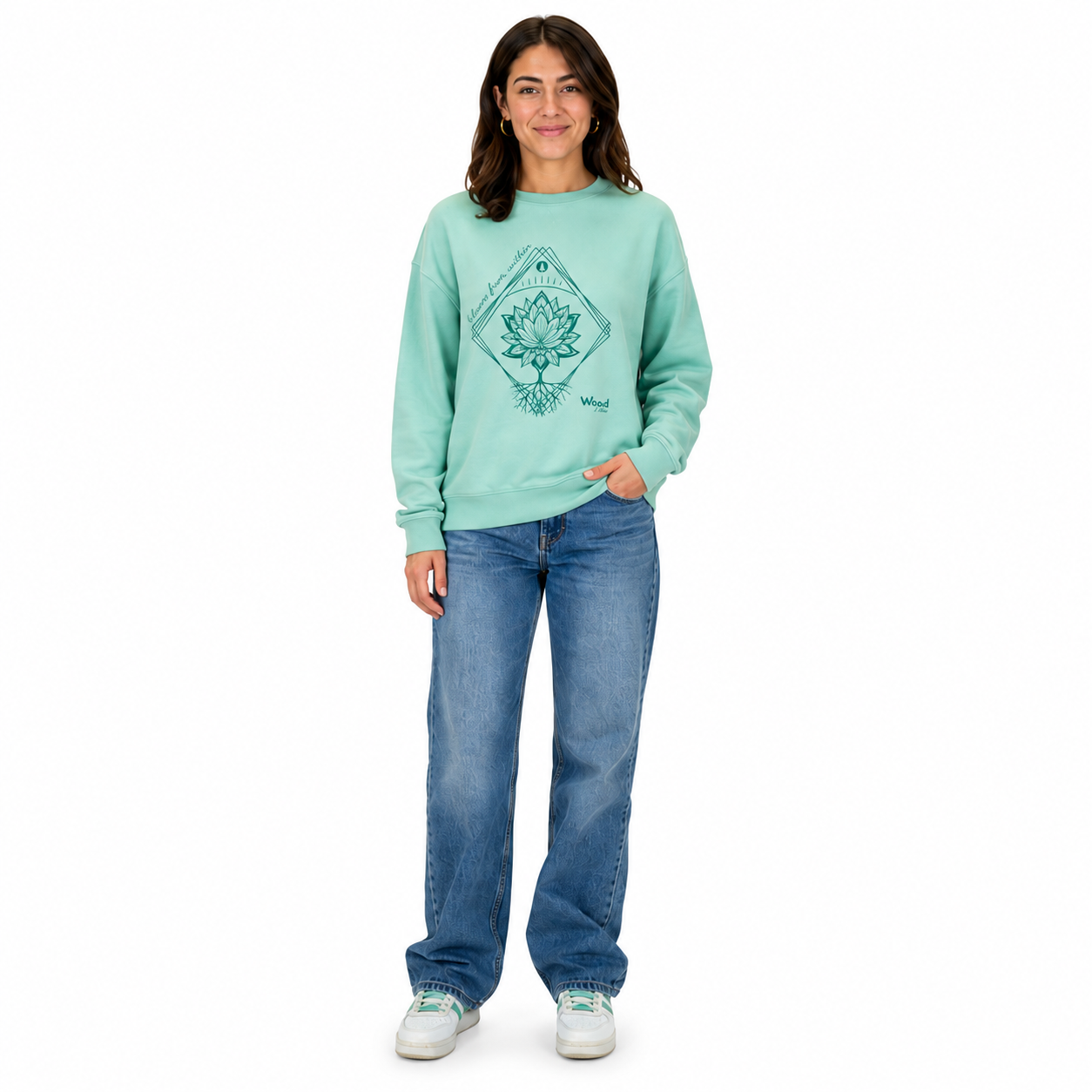 Frauen Sweatshirt aus Holzfasern * Sweater * 100% Natur * 0% Plastik * mint * Motiv "Lotusblüte"