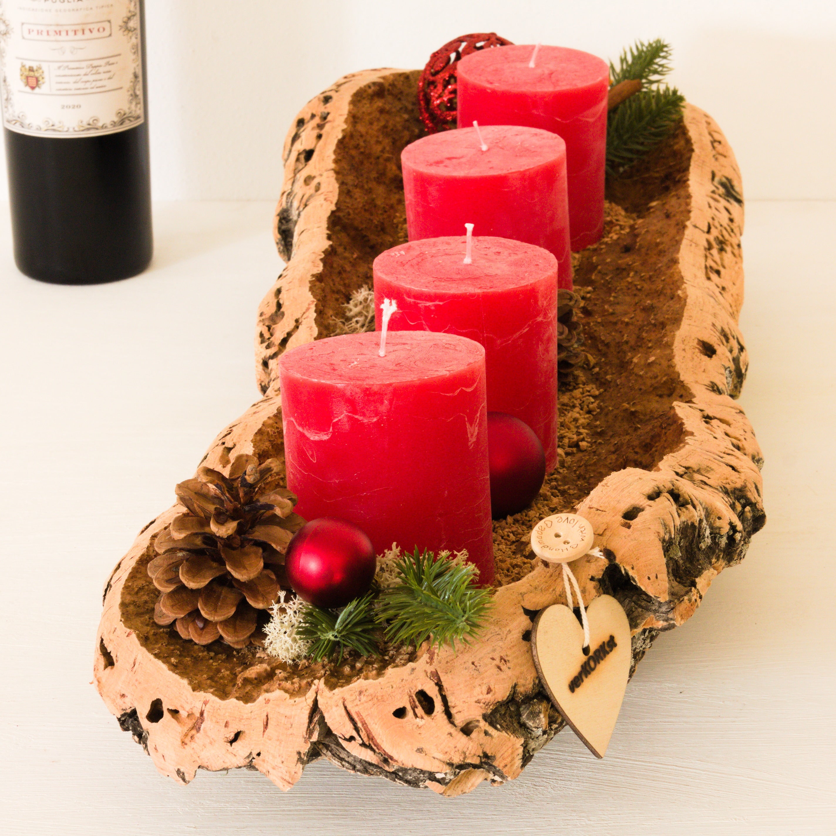 verKORKst Premium Adventsgesteck und Obstschale aus Kork * verschiedene Größen * Adventskranz * Weihnachtsdeko * Weihnachtsschale * Korkschale für Obst, Brot, Lebensmittel