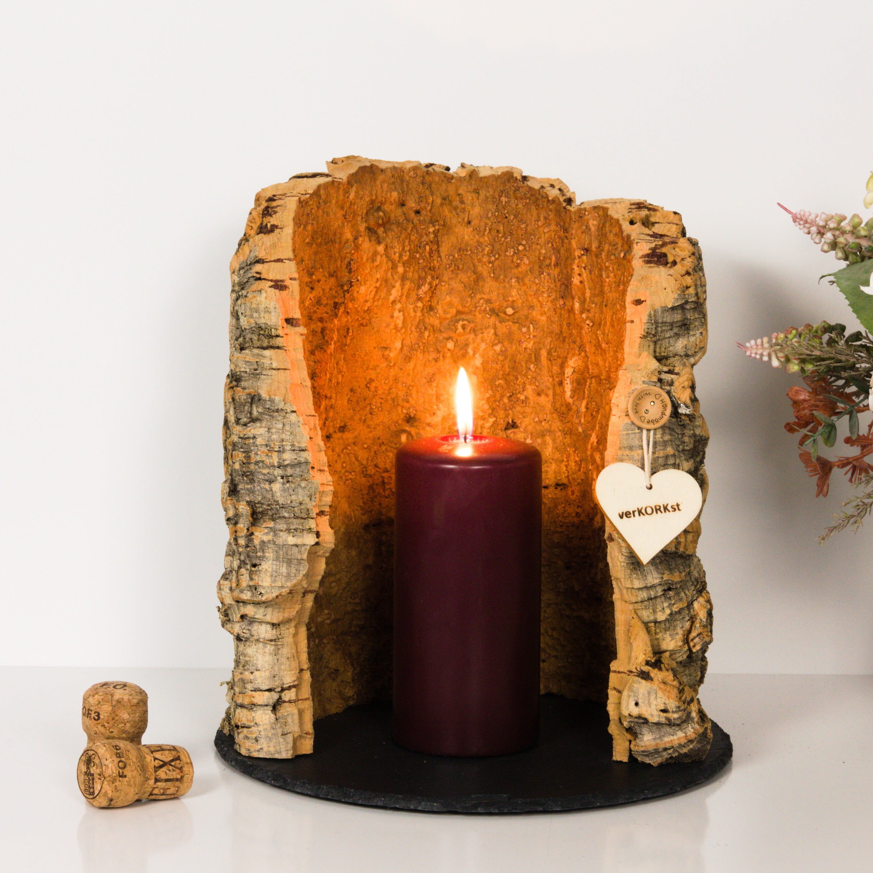 VERKORKst premium lantern with heart cutout made of cork * tea light holder candle holder * rustic decoration * presentation candles