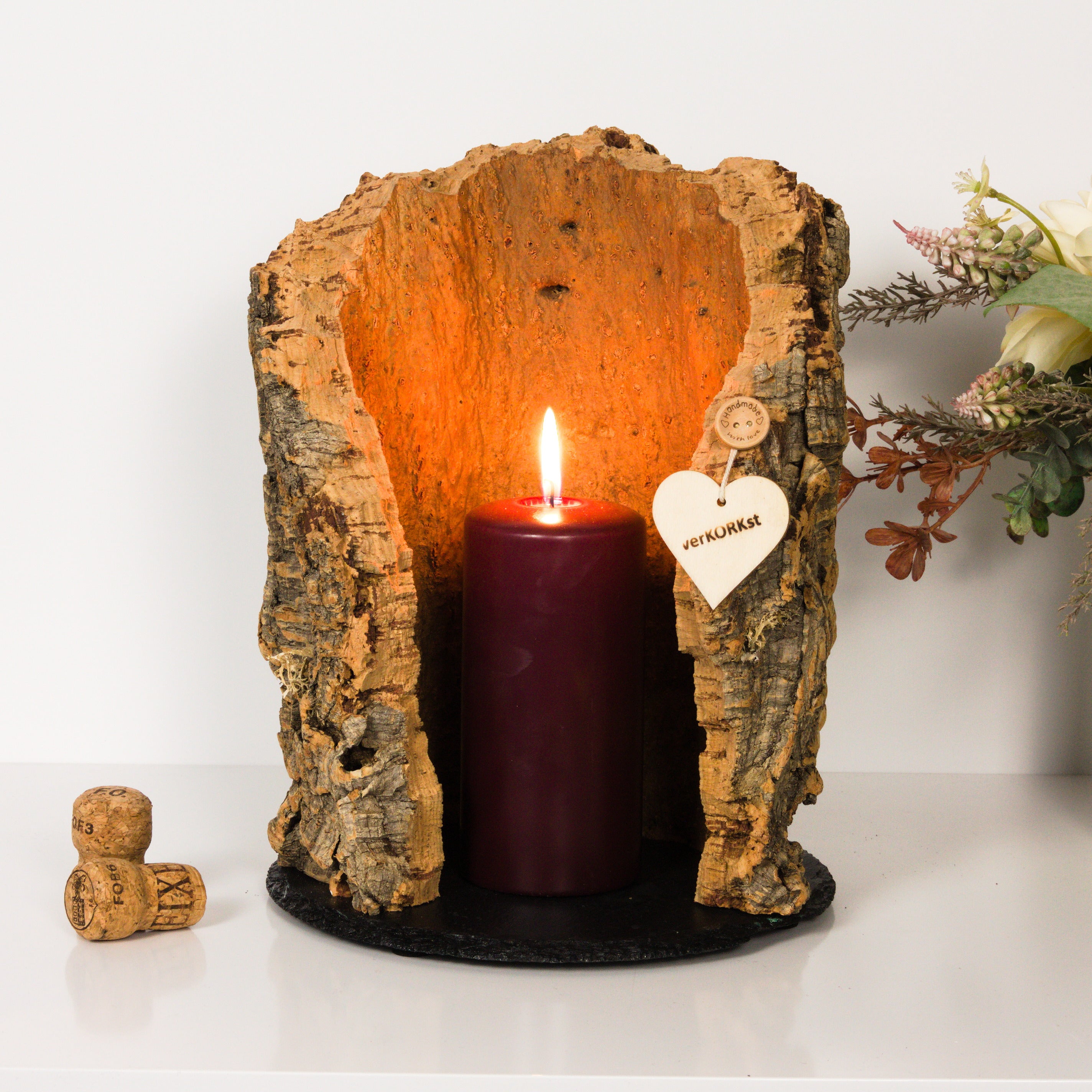 VERKORKst premium lantern with heart cutout made of cork * tea light holder candle holder * rustic decoration * presentation candles