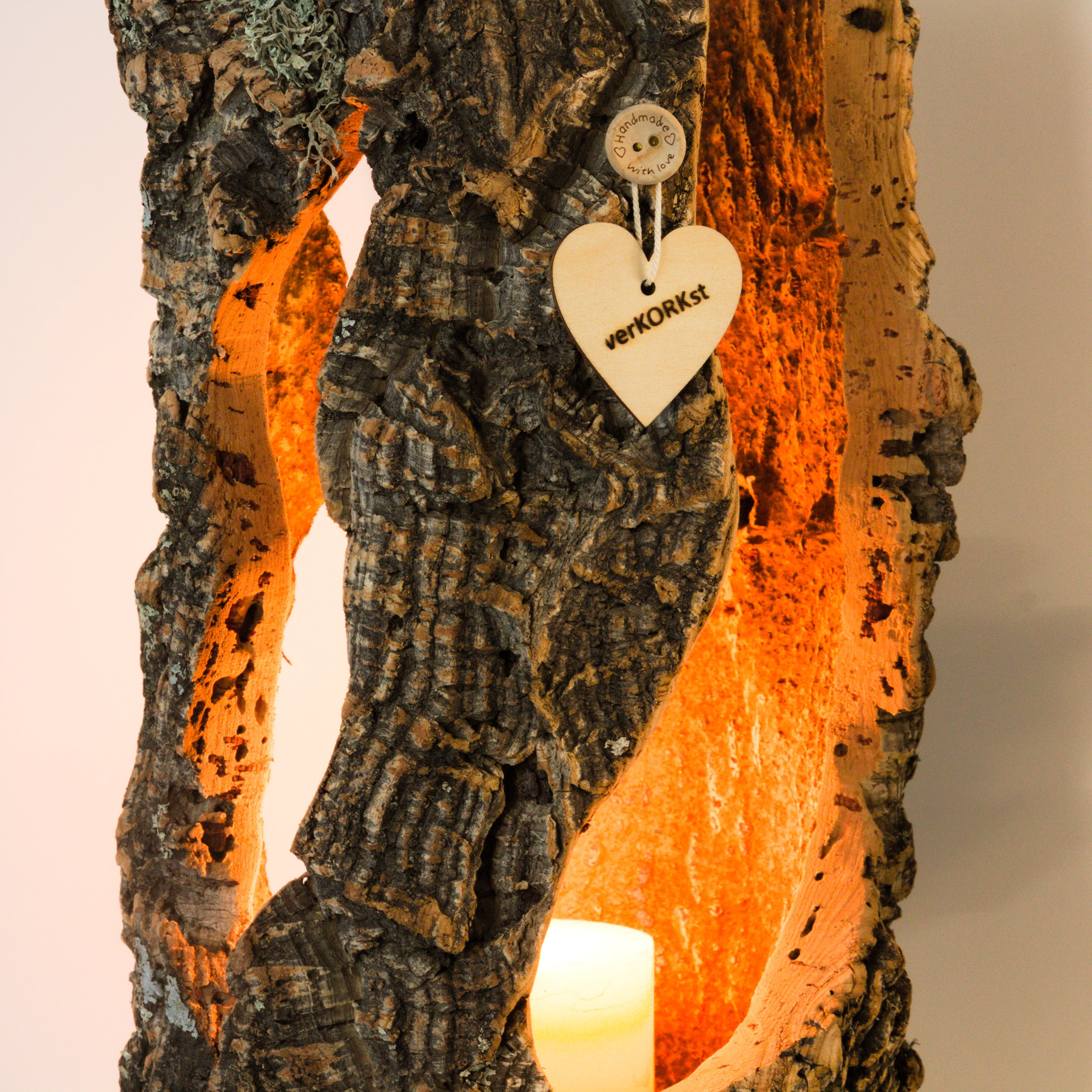 VERKORKst premium lantern with heart cutout made of cork * tea light holder candle holder * rustic decoration * presentation candles