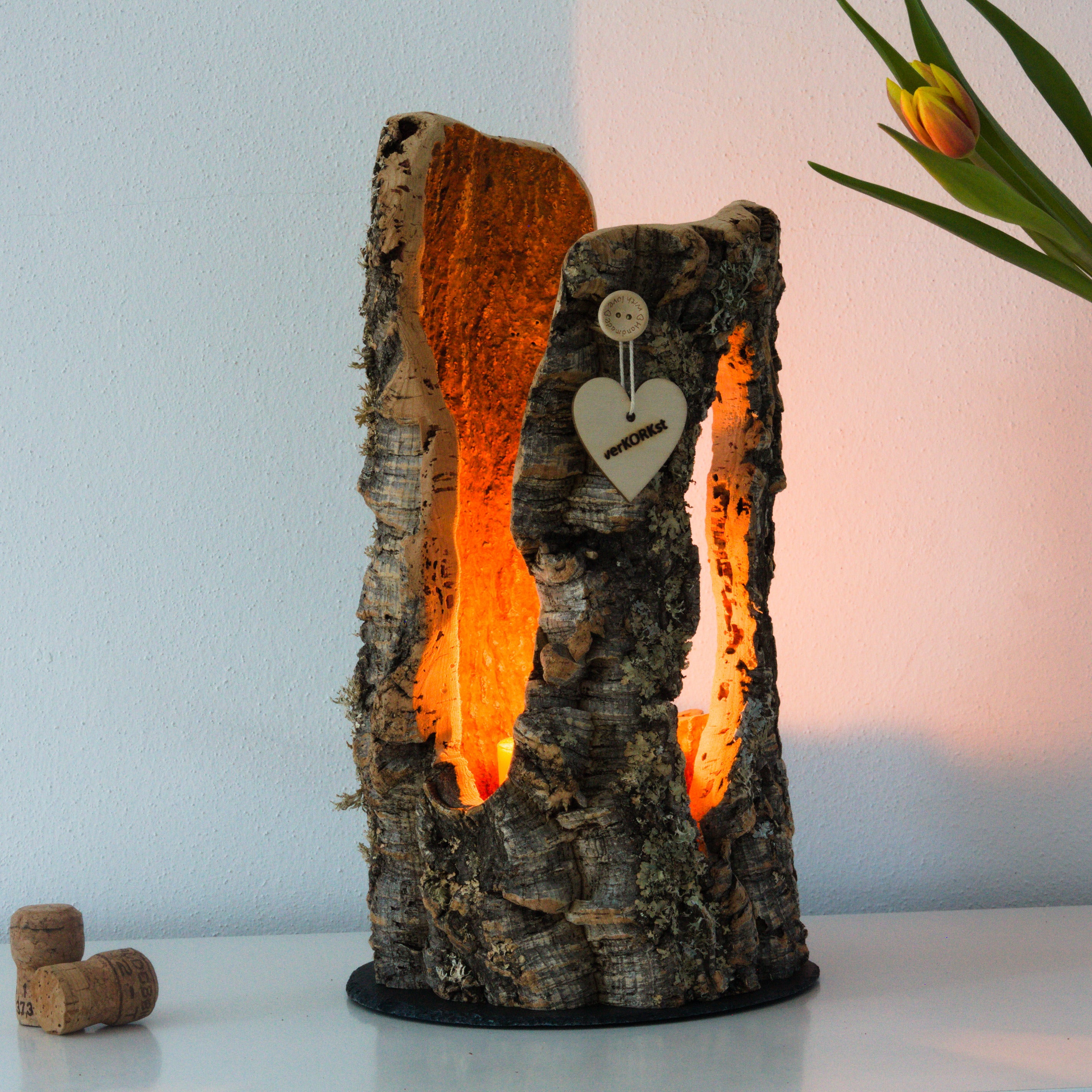 VERKORKst premium lantern with heart cutout made of cork * tea light holder candle holder * rustic decoration * presentation candles