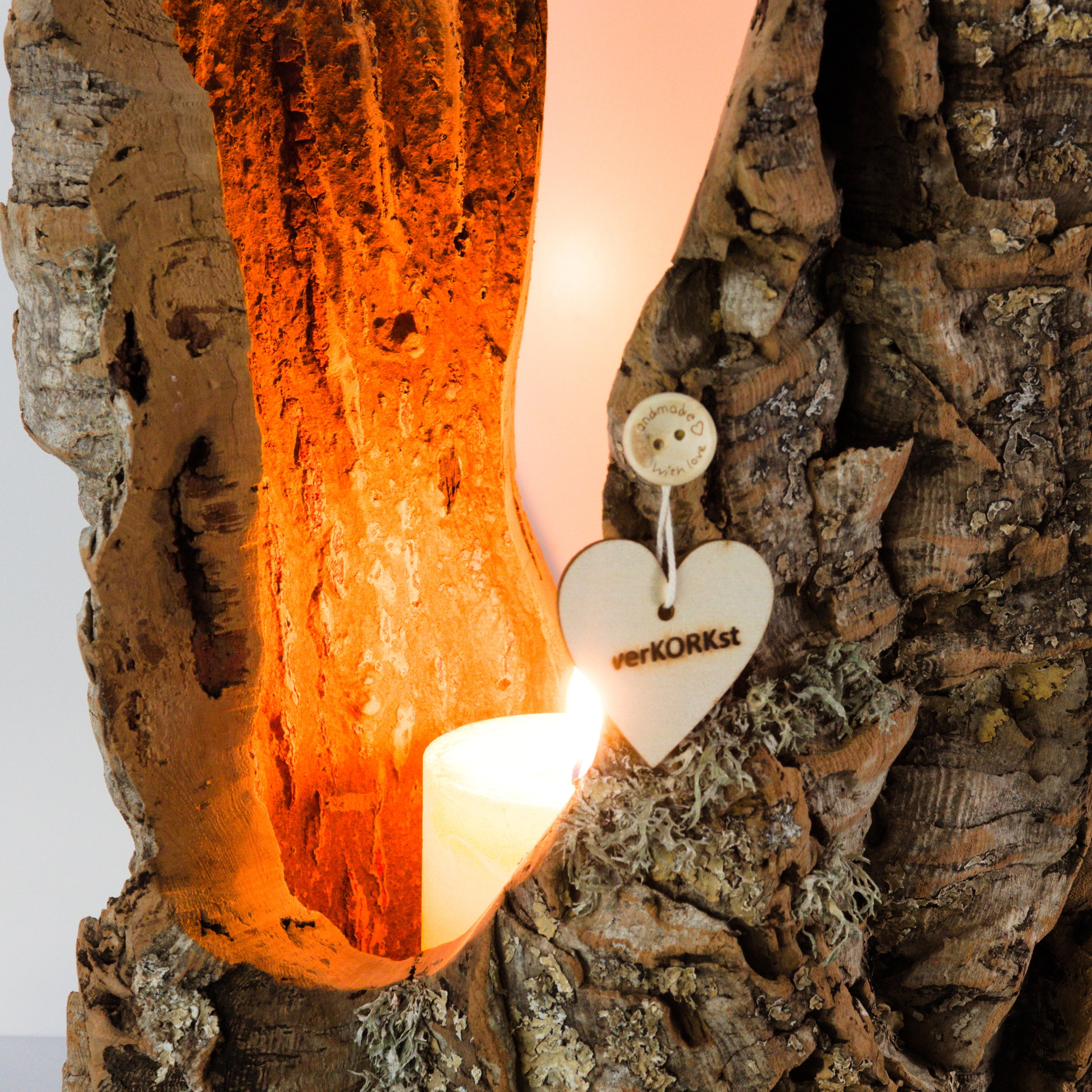 VERKORKst premium lantern with heart cutout made of cork * tea light holder candle holder * rustic decoration * presentation candles