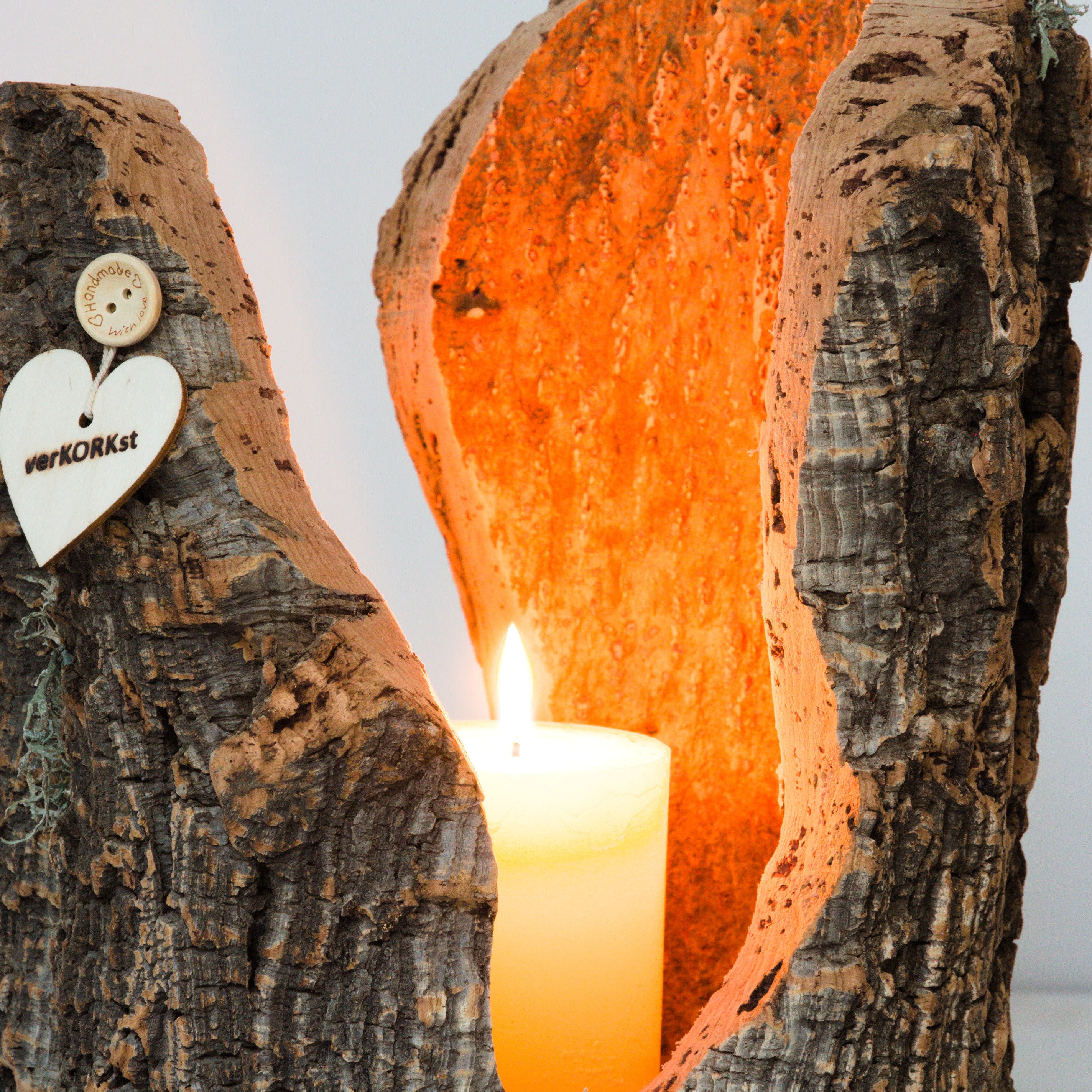 VERKORKst premium lantern with heart cutout made of cork * tea light holder candle holder * rustic decoration * presentation candles