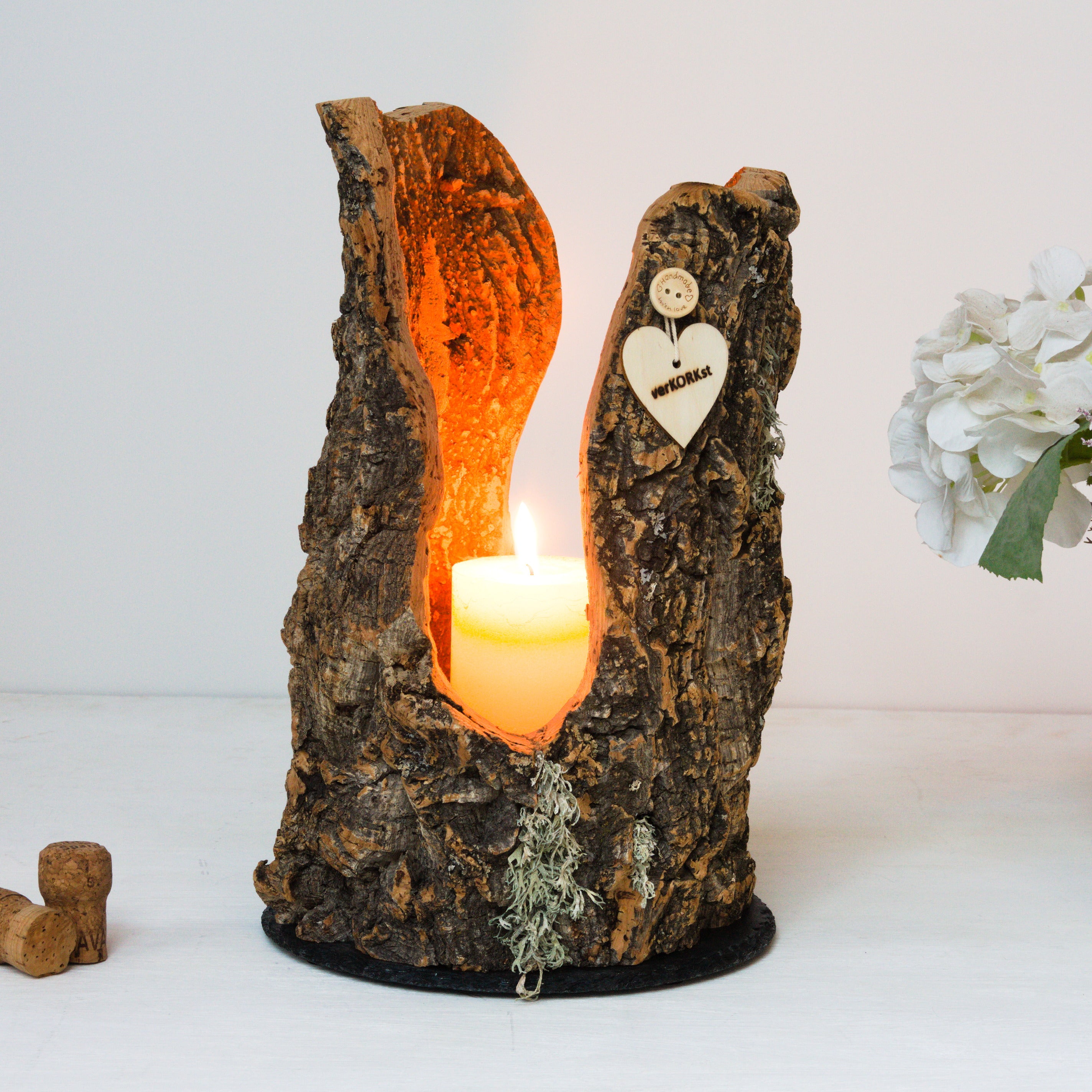 VERKORKst premium lantern with heart cutout made of cork * tea light holder candle holder * rustic decoration * presentation candles