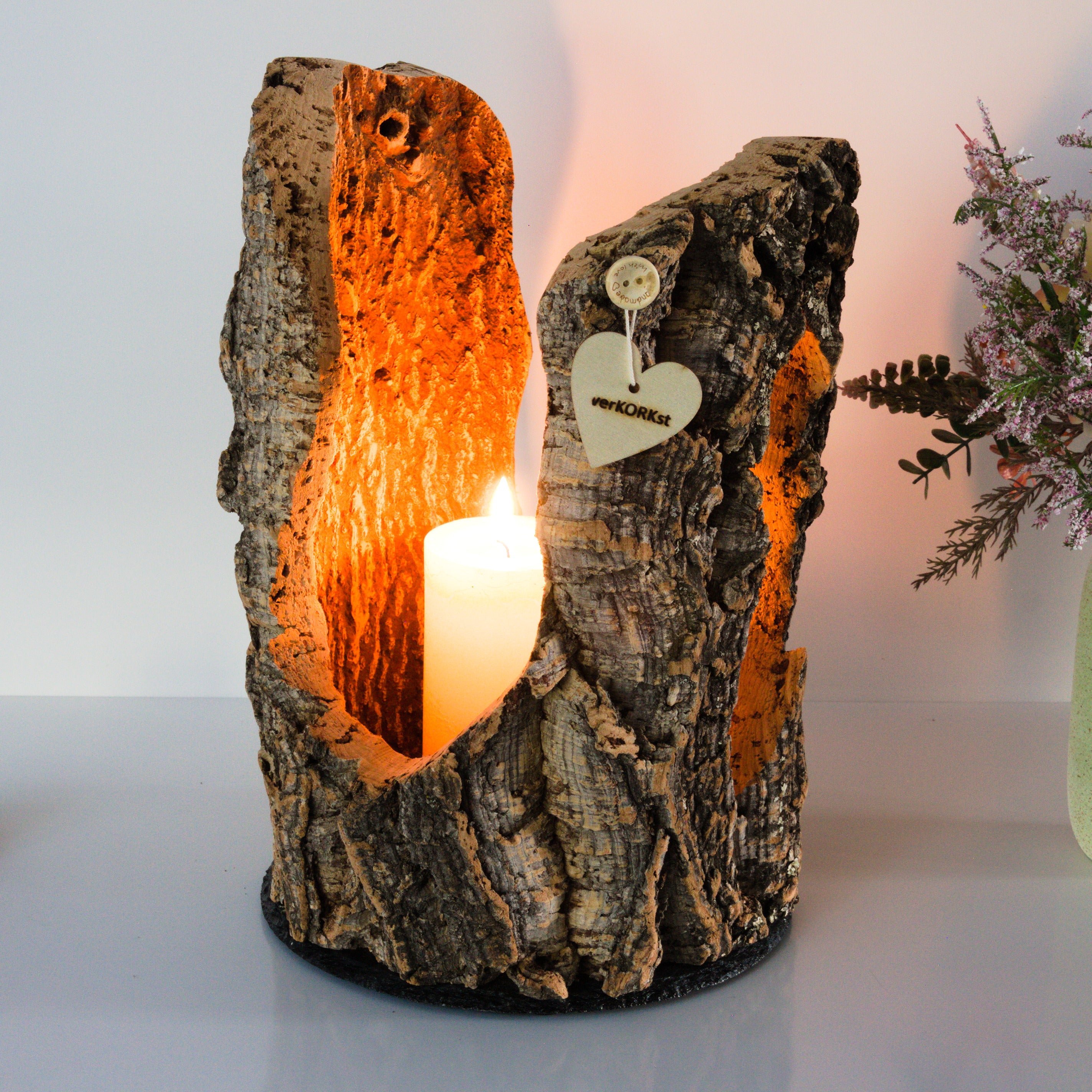 VERKORKst premium lantern with heart cutout made of cork * tea light holder candle holder * rustic decoration * presentation candles