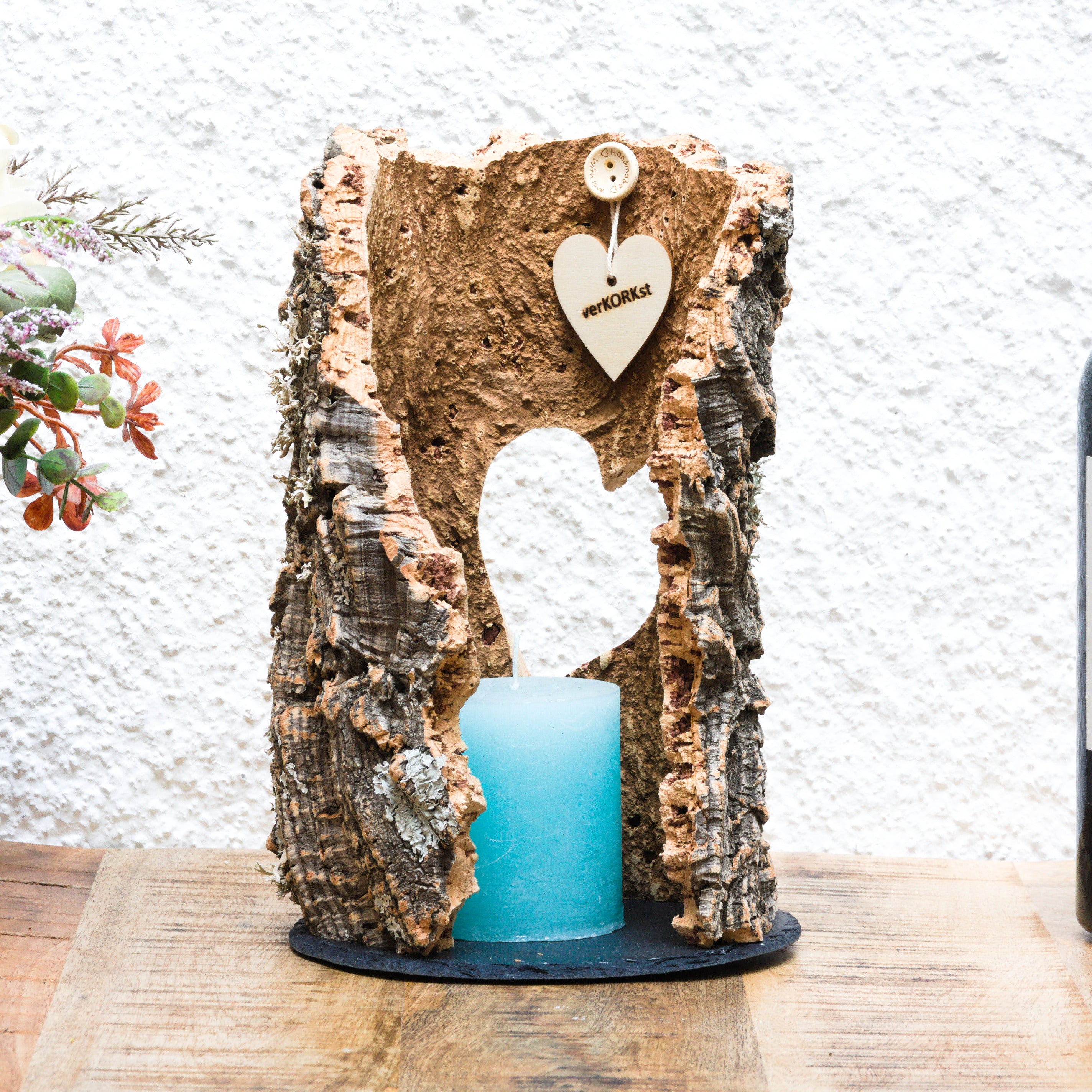 VERKORKst premium lantern with heart cutout made of cork * tea light holder candle holder * rustic decoration * presentation candles