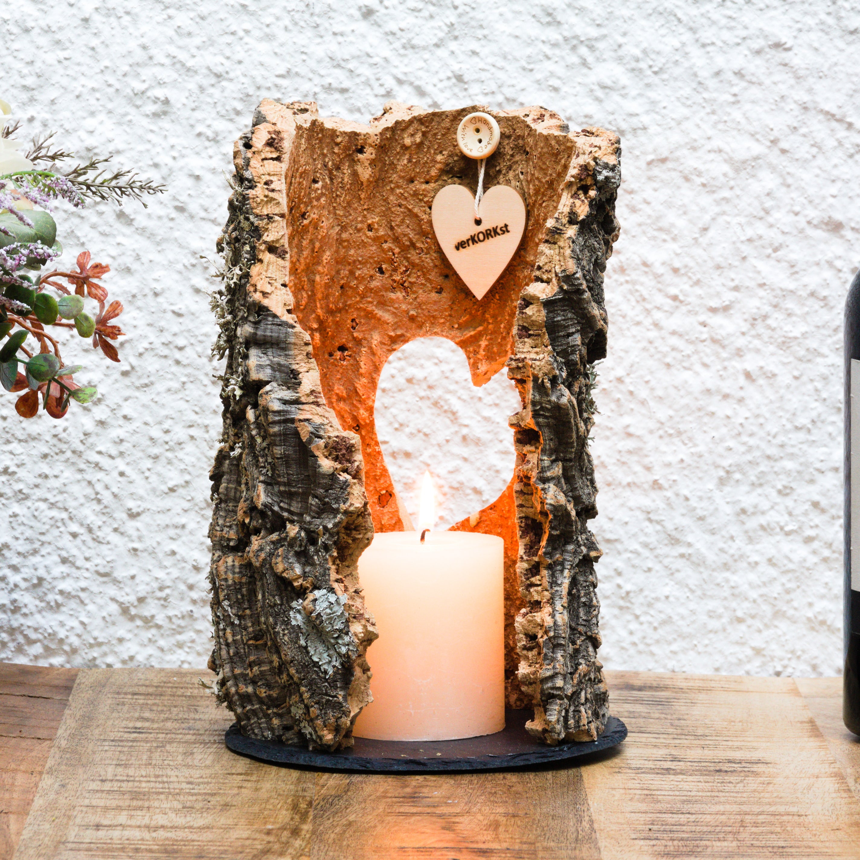 VERKORKst premium lantern with heart cutout made of cork * tea light holder candle holder * rustic decoration * presentation candles