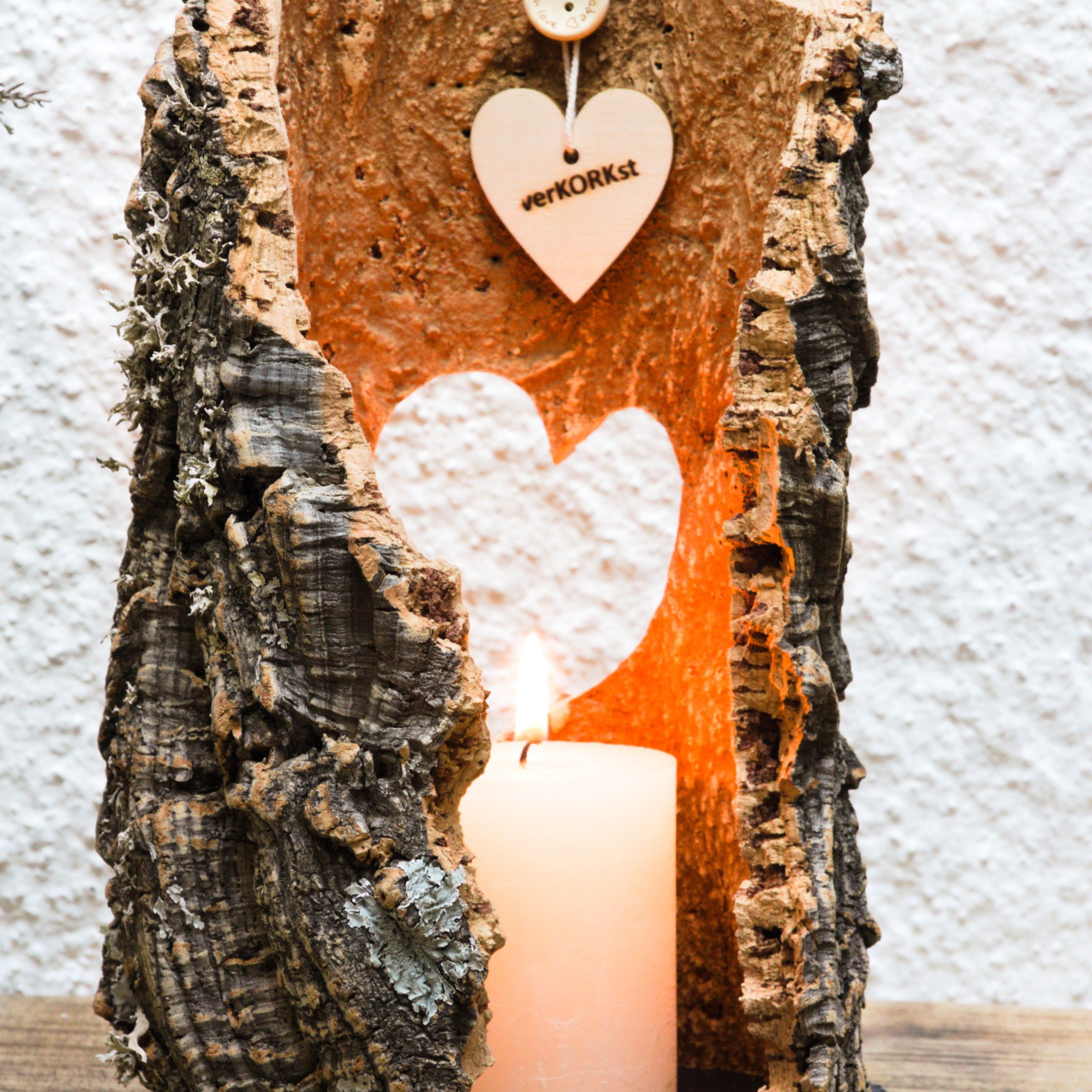 VERKORKst premium lantern with heart cutout made of cork * tea light holder candle holder * rustic decoration * presentation candles