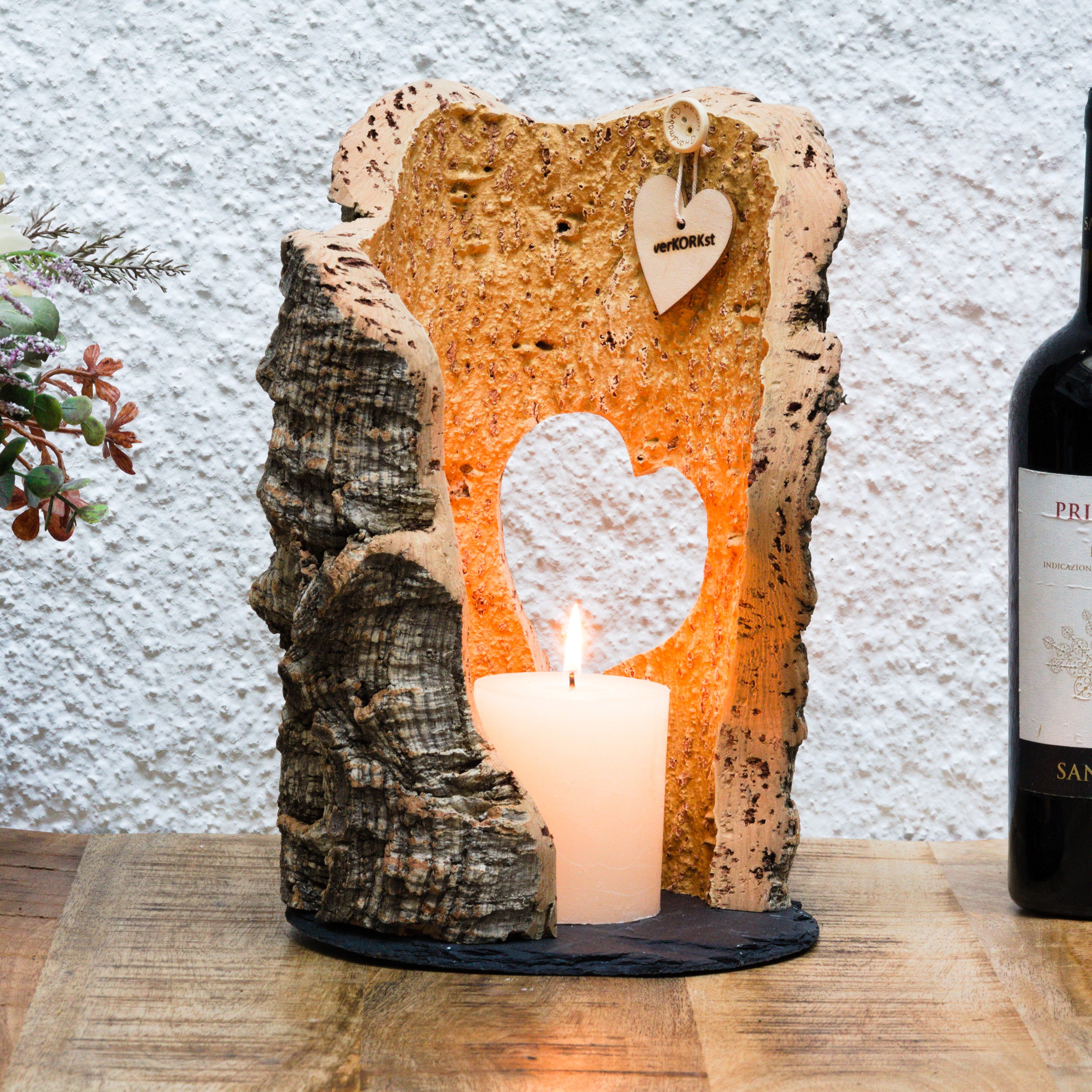 VERKORKst premium lantern with heart cutout made of cork * tea light holder candle holder * rustic decoration * presentation candles