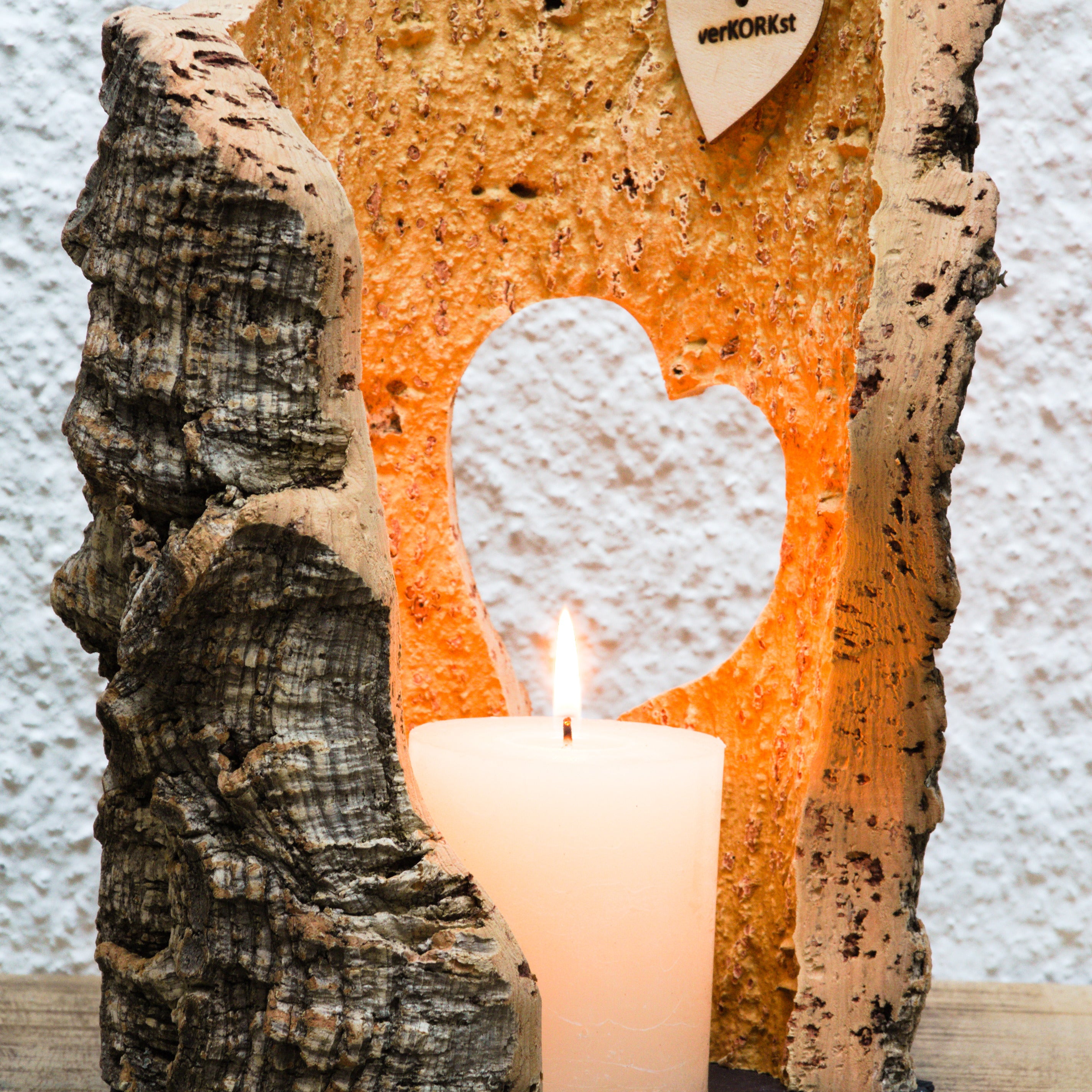 VERKORKst premium lantern with heart cutout made of cork * tea light holder candle holder * rustic decoration * presentation candles