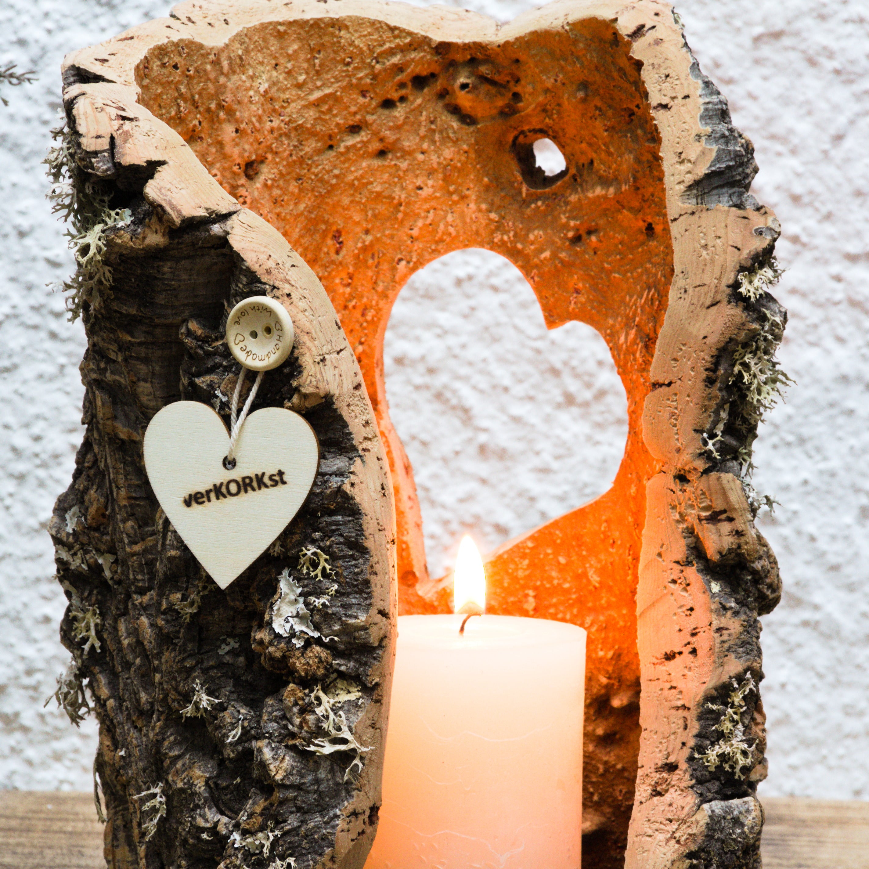 VERKORKst premium lantern with heart cutout made of cork * tea light holder candle holder * rustic decoration * presentation candles