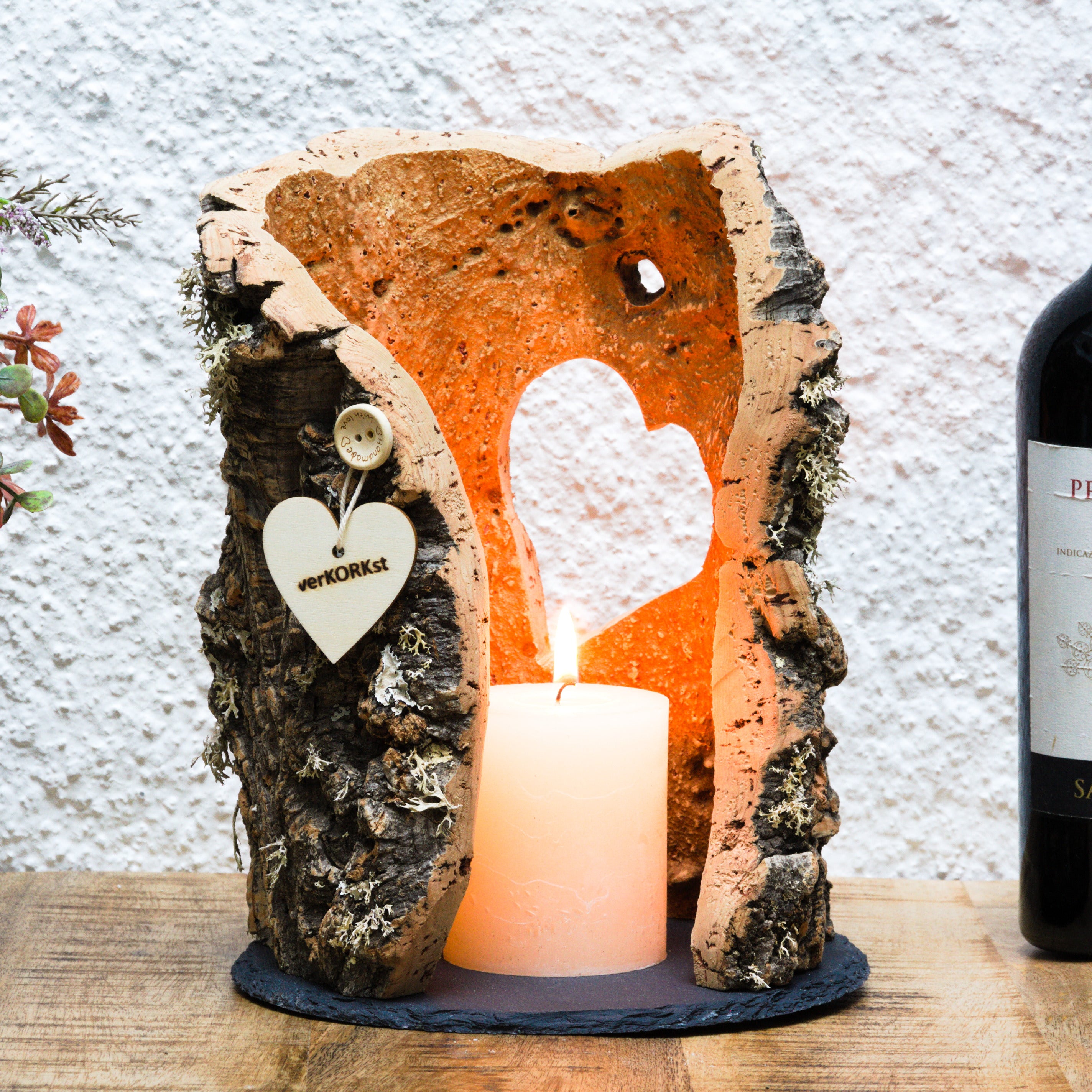 VERKORKst premium lantern with heart cutout made of cork * tea light holder candle holder * rustic decoration * presentation candles