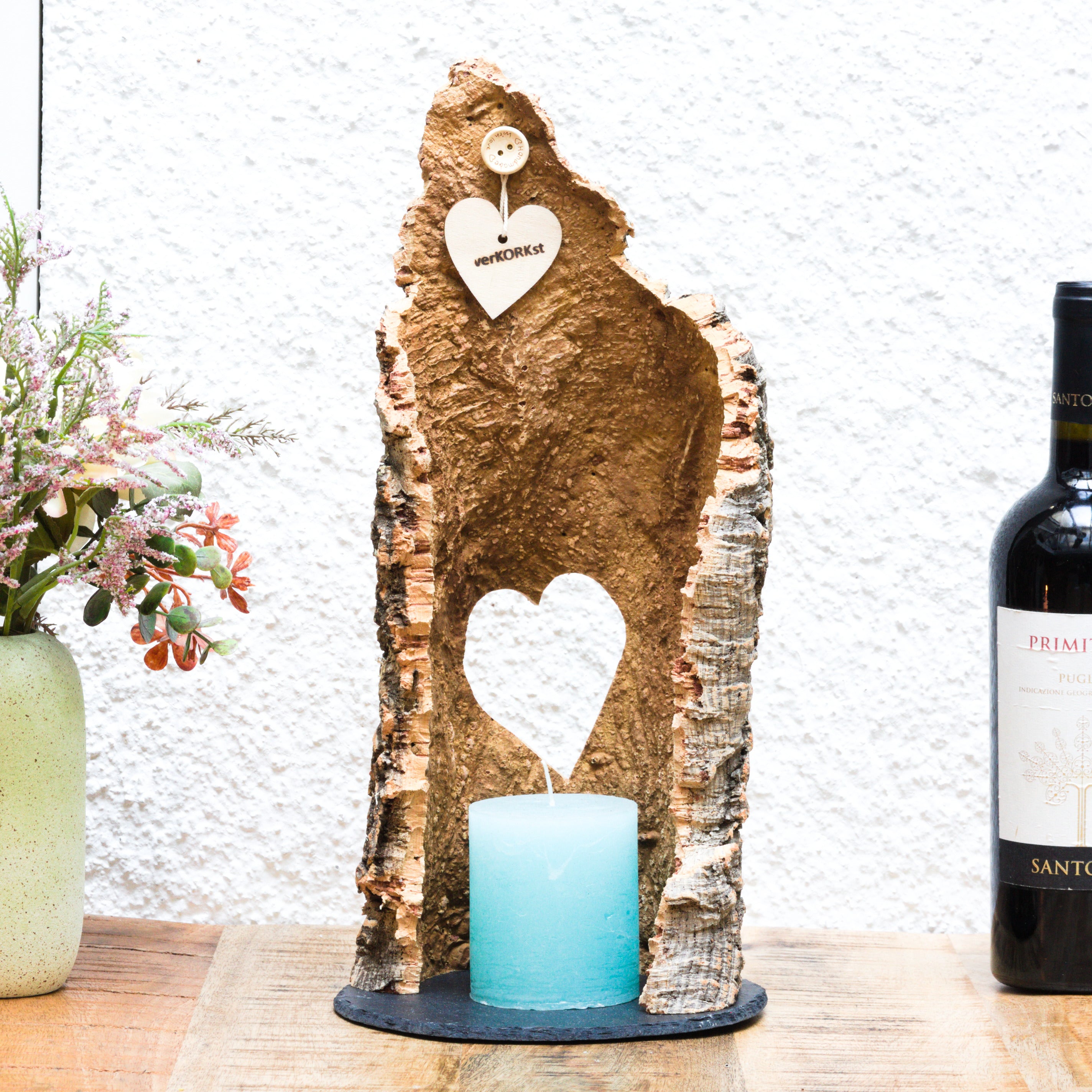 VERKORKst premium lantern with heart cutout made of cork * tea light holder candle holder * rustic decoration * presentation candles