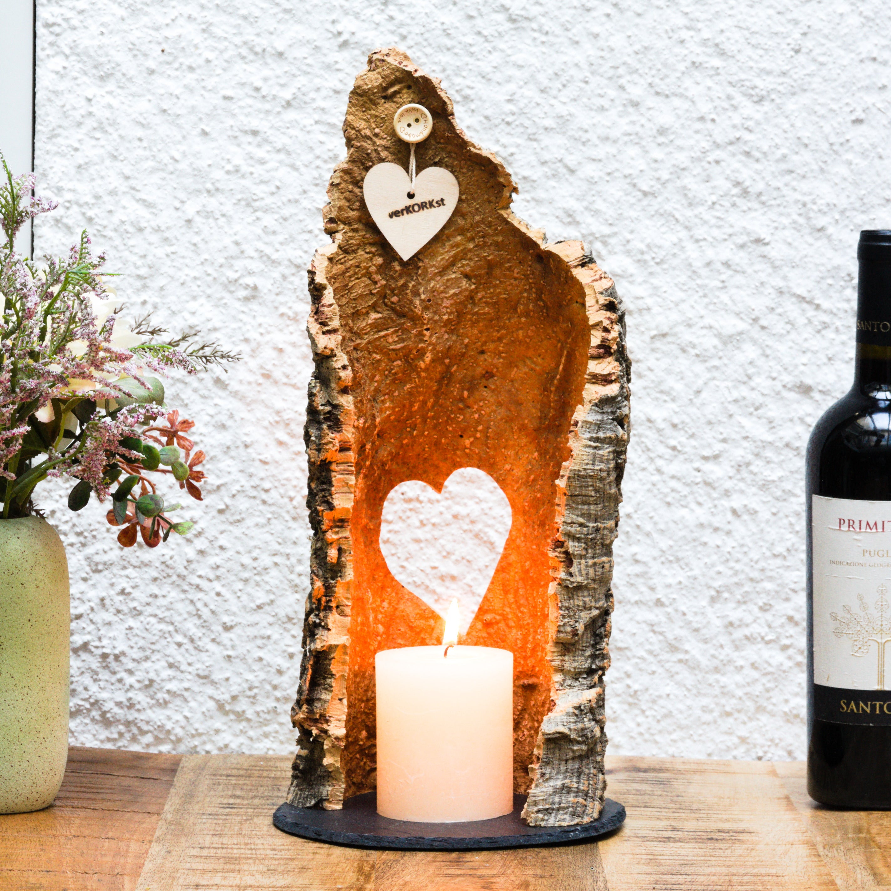 VERKORKst premium lantern with heart cutout made of cork * tea light holder candle holder * rustic decoration * presentation candles