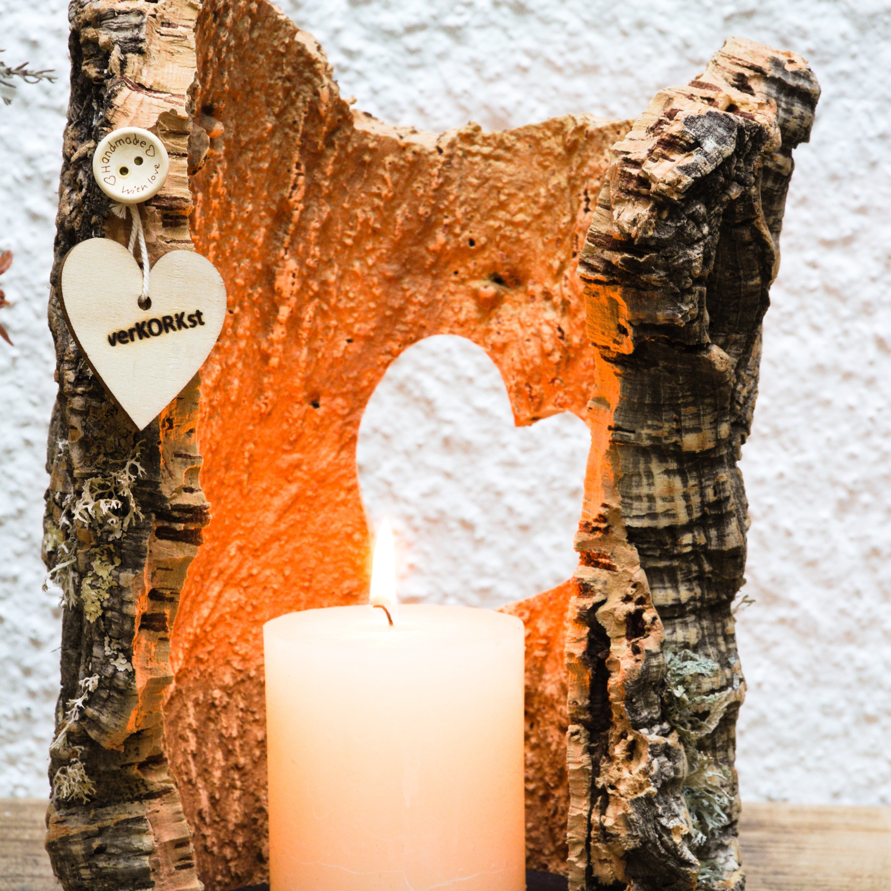 VERKORKst premium lantern with heart cutout made of cork * tea light holder candle holder * rustic decoration * presentation candles