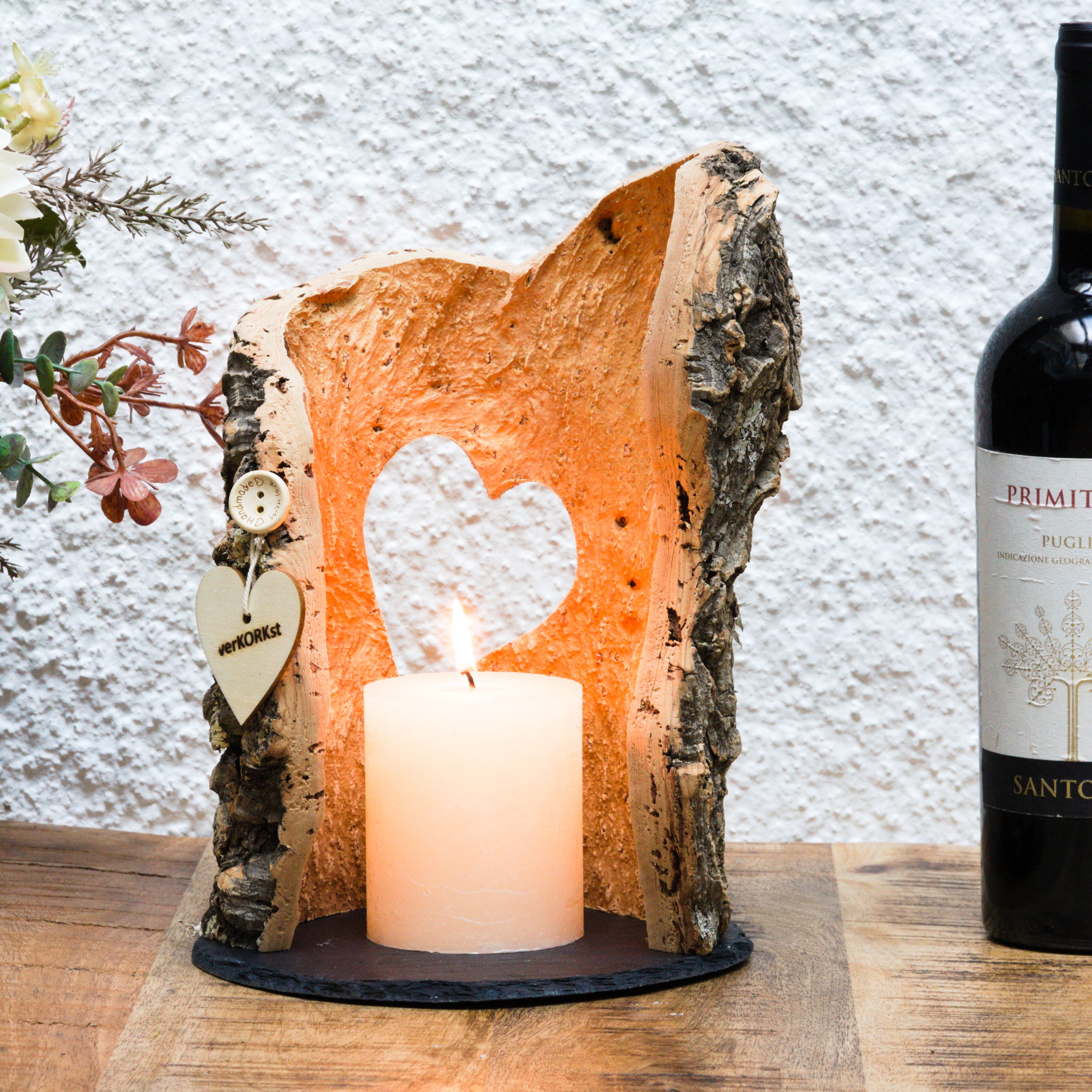 VERKORKst premium lantern with heart cutout made of cork * tea light holder candle holder * rustic decoration * presentation candles