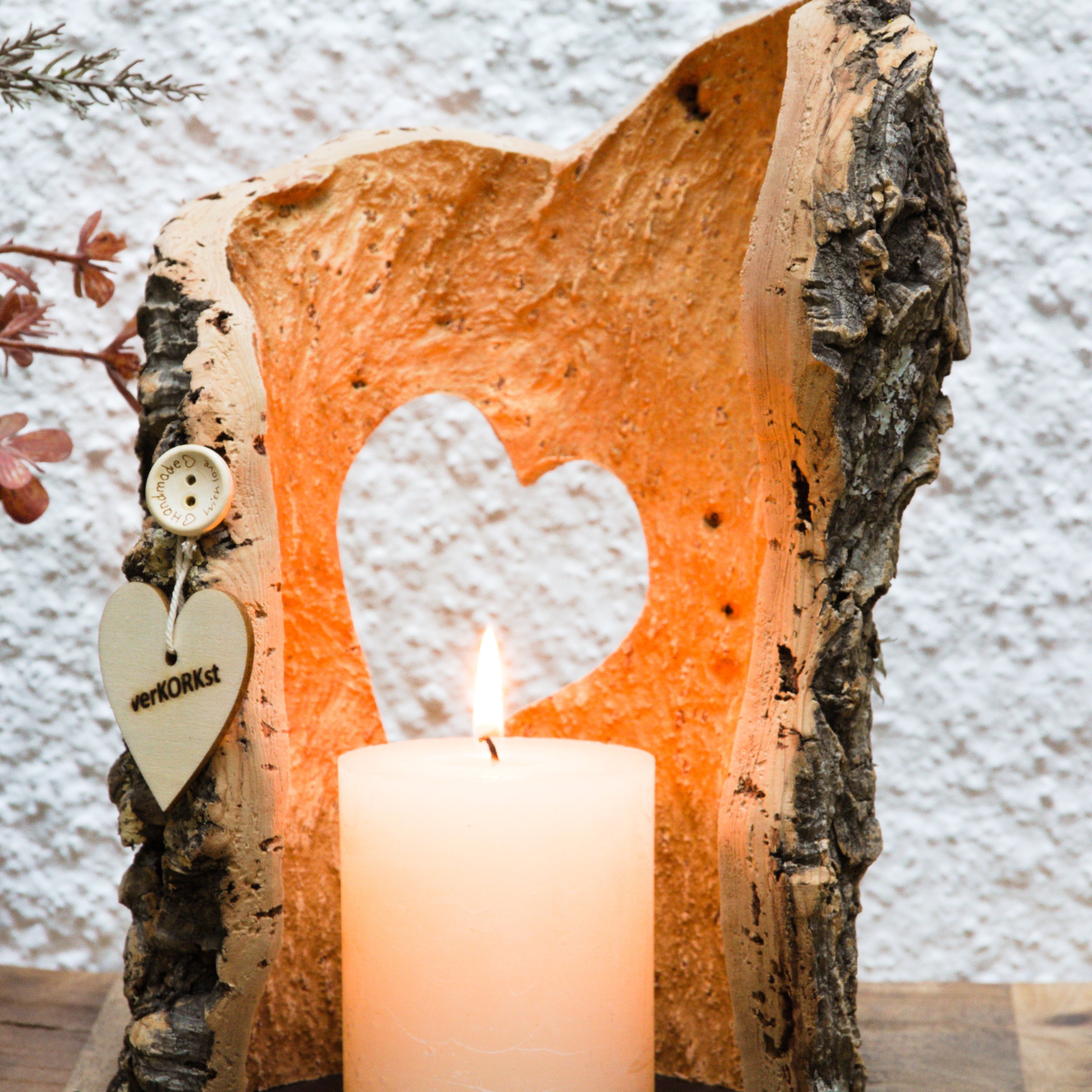 VERKORKst premium lantern with heart cutout made of cork * tea light holder candle holder * rustic decoration * presentation candles