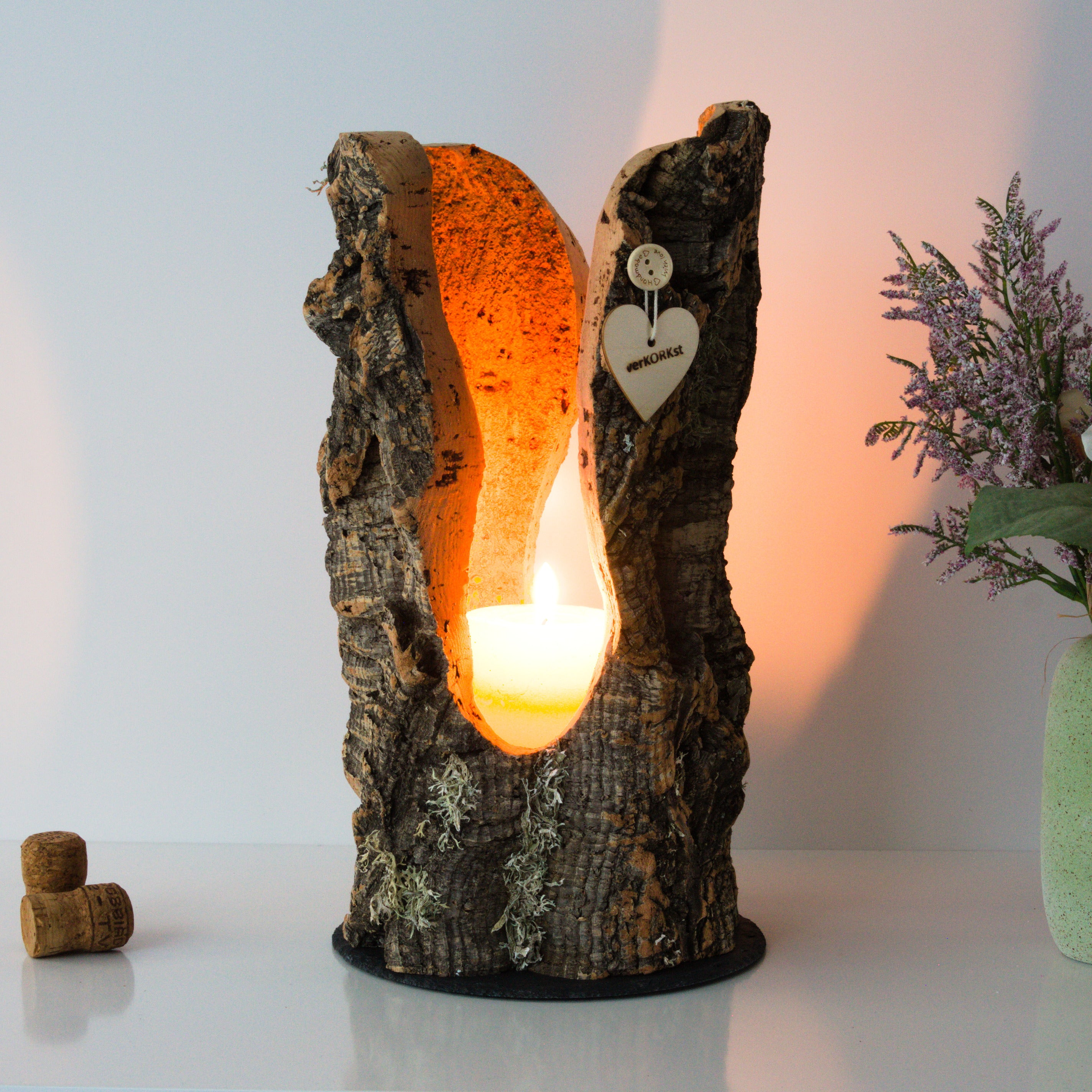 VERKORKst premium lantern with heart cutout made of cork * tea light holder candle holder * rustic decoration * presentation candles