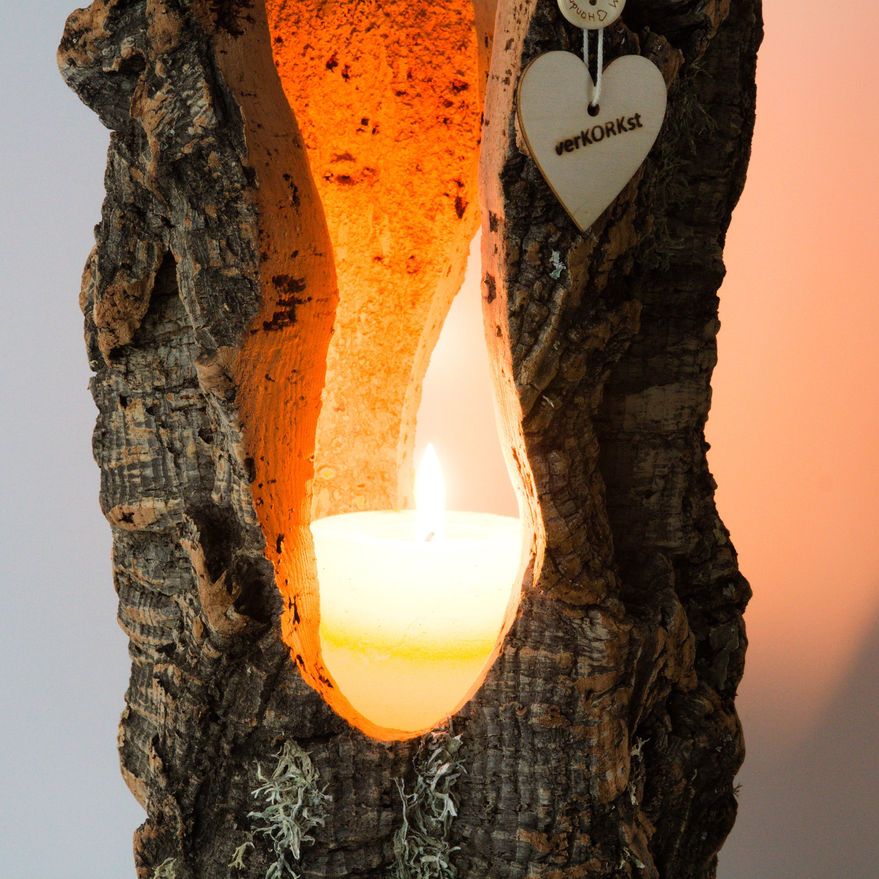 VERKORKst premium lantern with heart cutout made of cork * tea light holder candle holder * rustic decoration * presentation candles