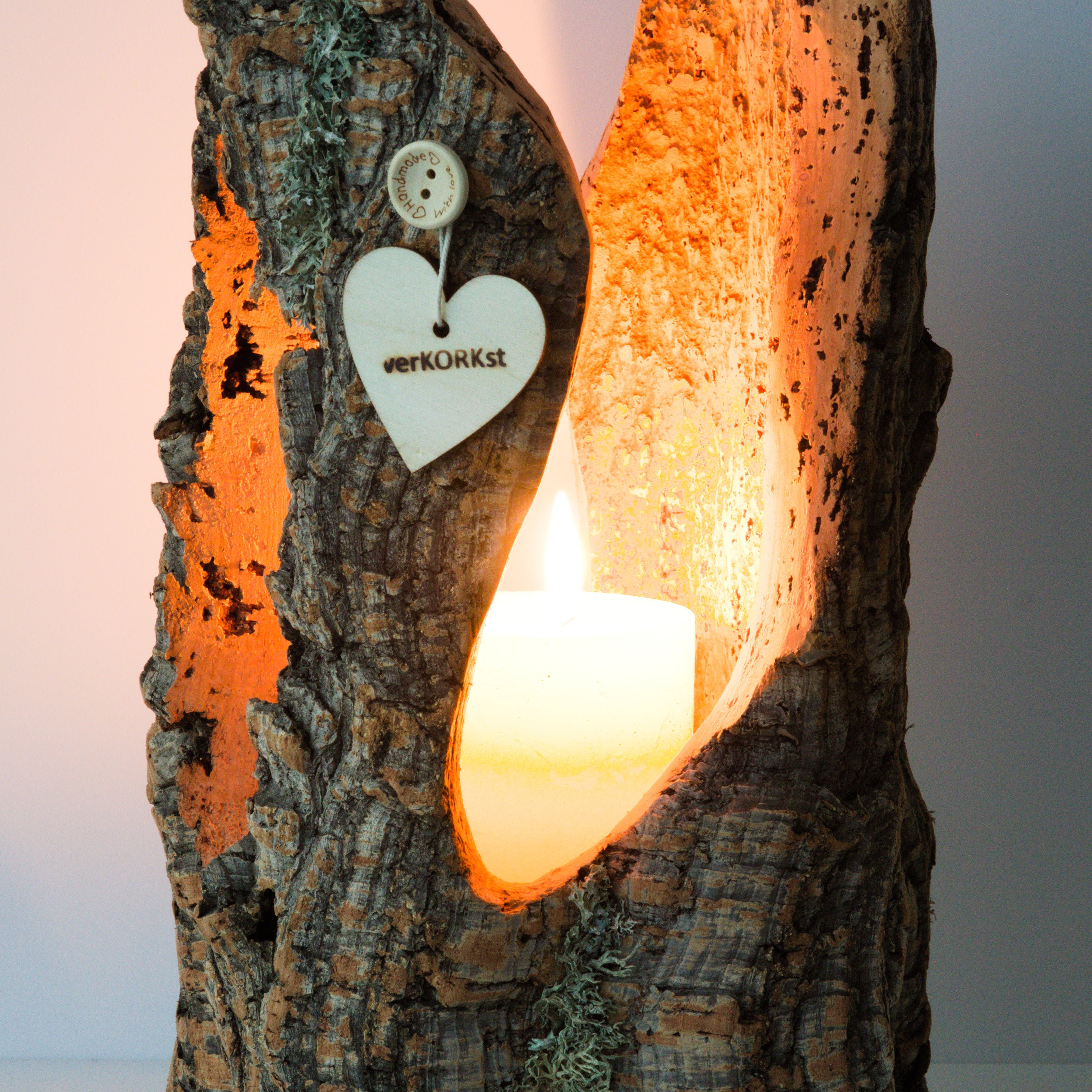 VERKORKst premium lantern with heart cutout made of cork * tea light holder candle holder * rustic decoration * presentation candles