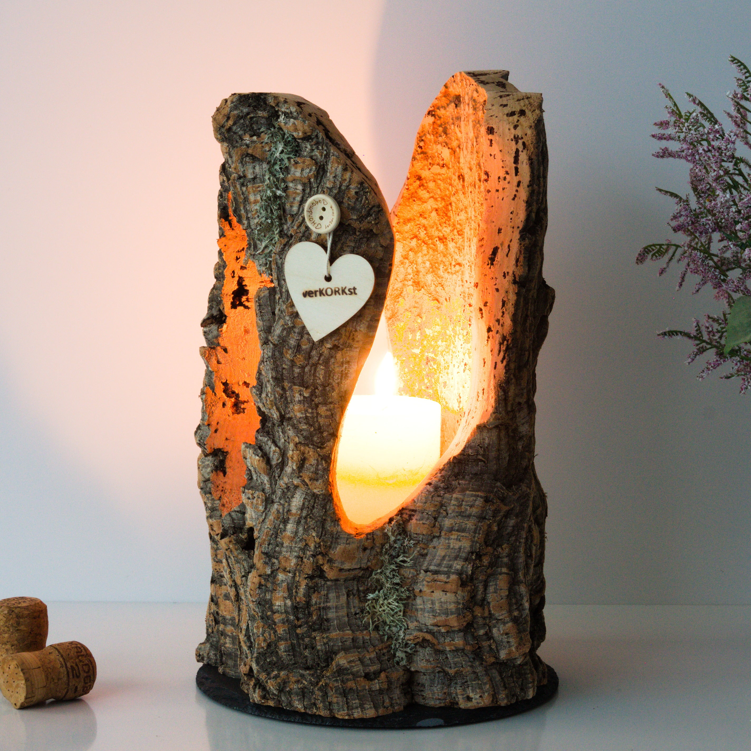 VERKORKst premium lantern with heart cutout made of cork * tea light holder candle holder * rustic decoration * presentation candles