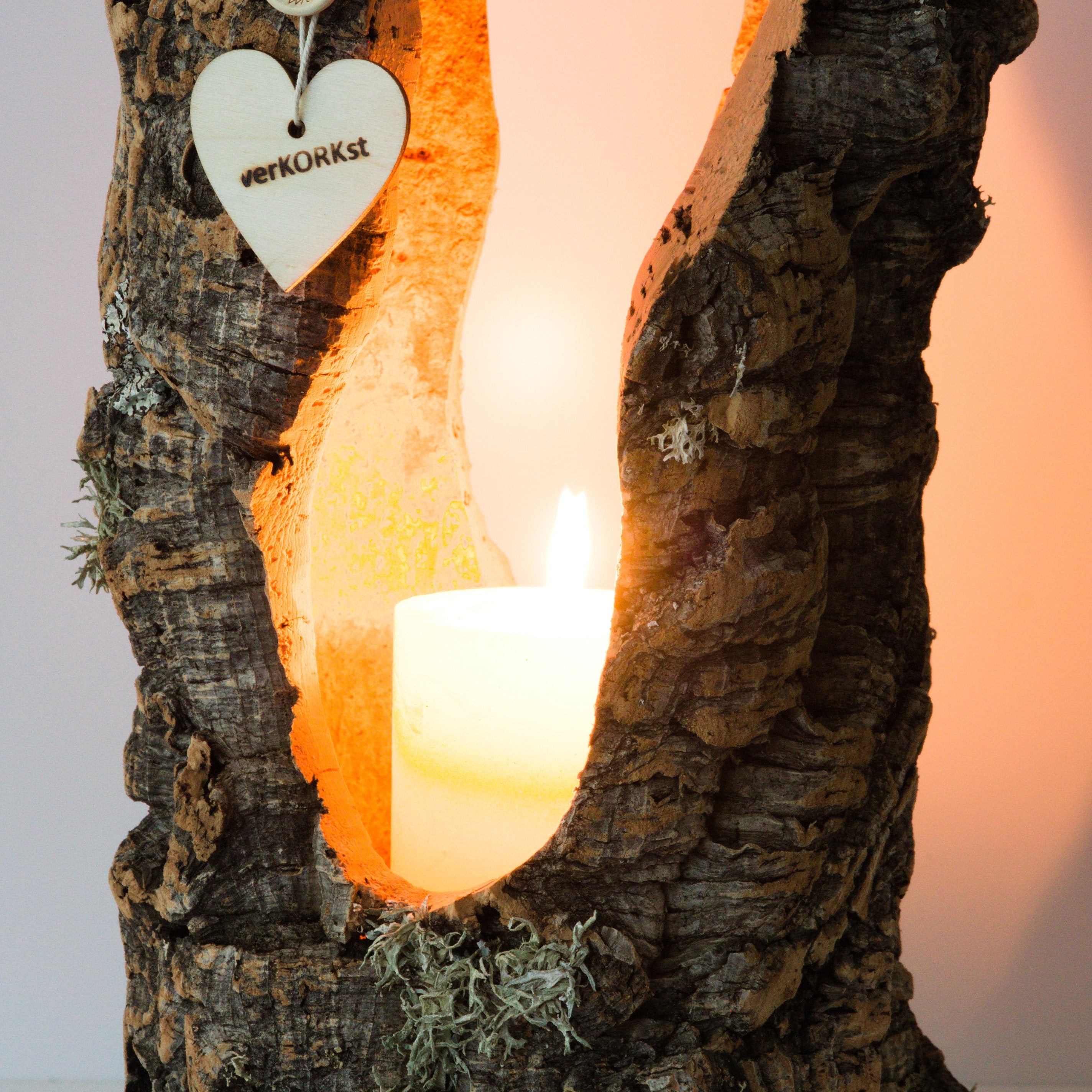 VERKORKst premium lantern with heart cutout made of cork * tea light holder candle holder * rustic decoration * presentation candles