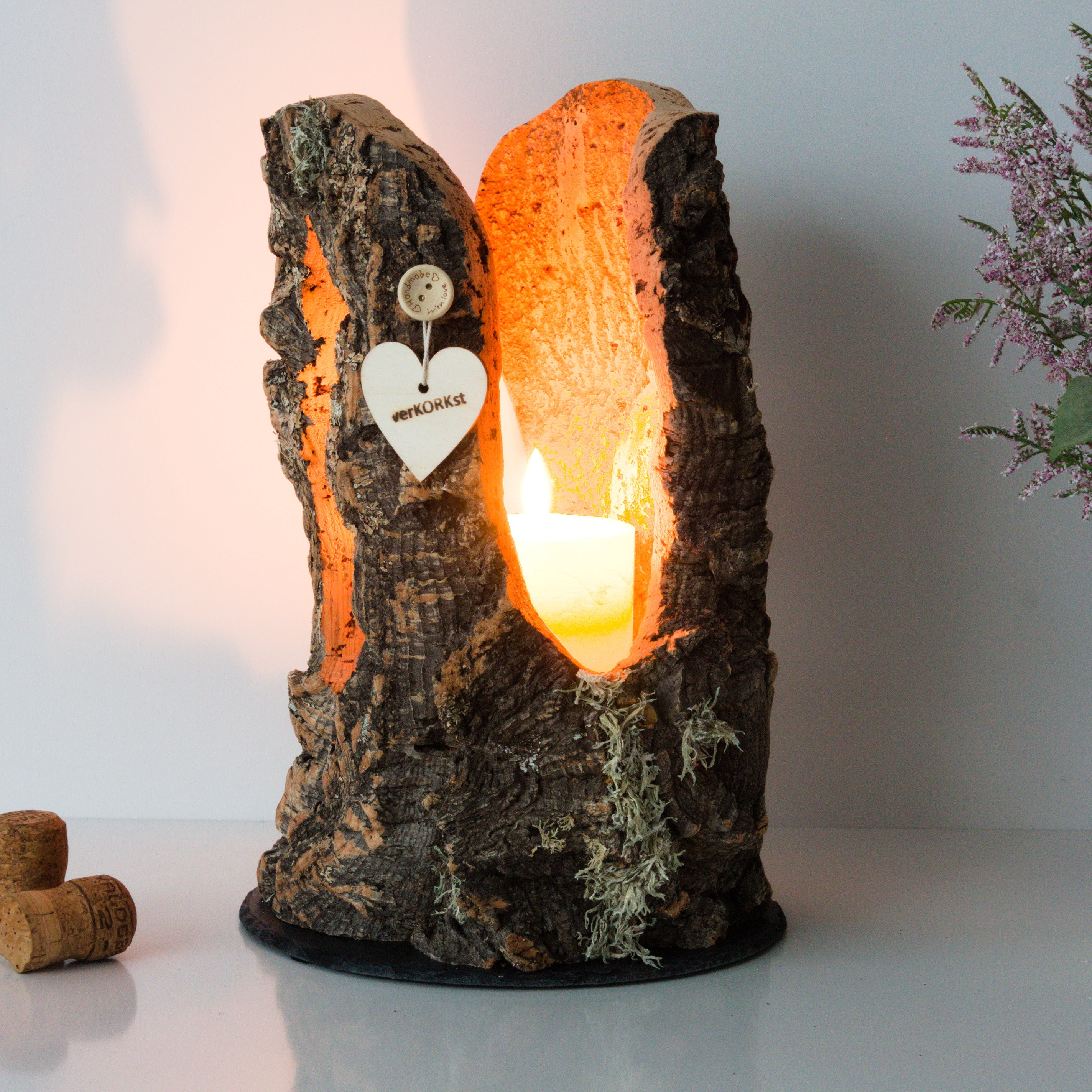 Lanterna premium VERKORKst con ritaglio di cuore in sughero * portacandele * decorazione rustica * candele di presentazione