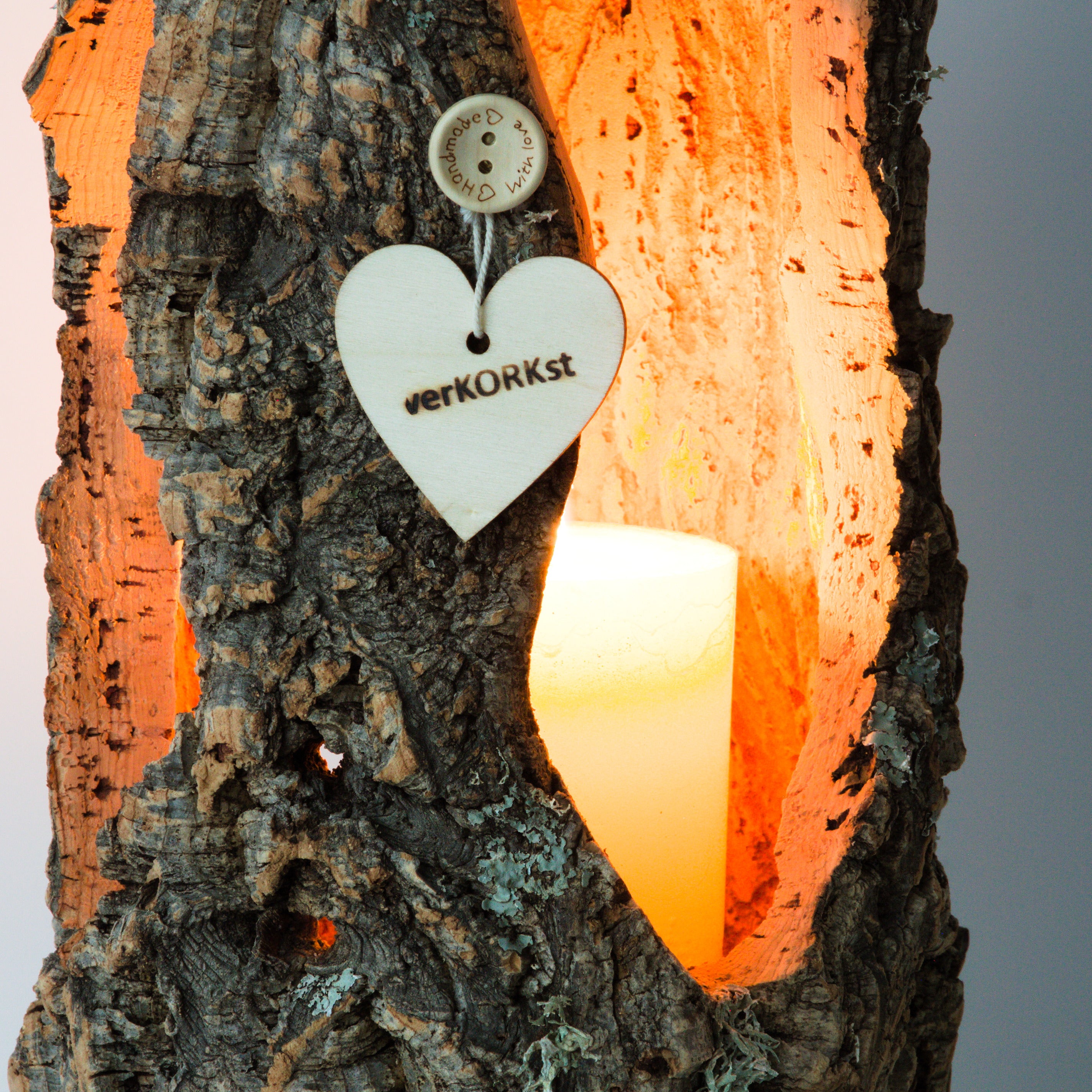 VERKORKst premium lantern with heart cutout made of cork * tea light holder candle holder * rustic decoration * presentation candles