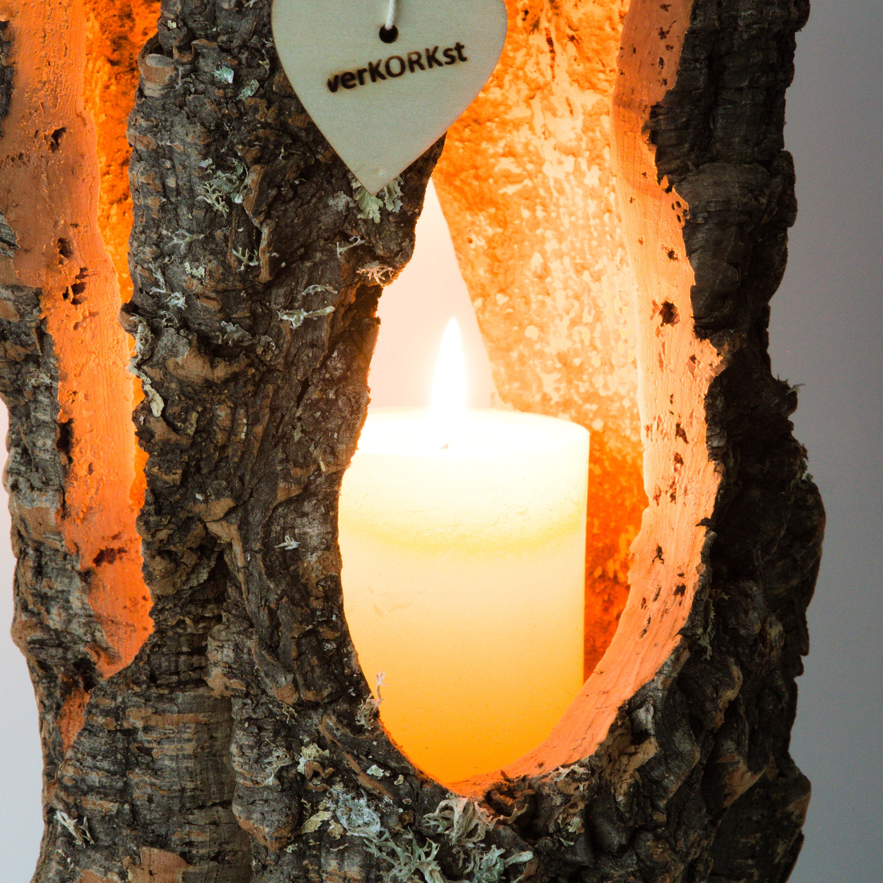 VERKORKst premium lantern with heart cutout made of cork * tea light holder candle holder * rustic decoration * presentation candles