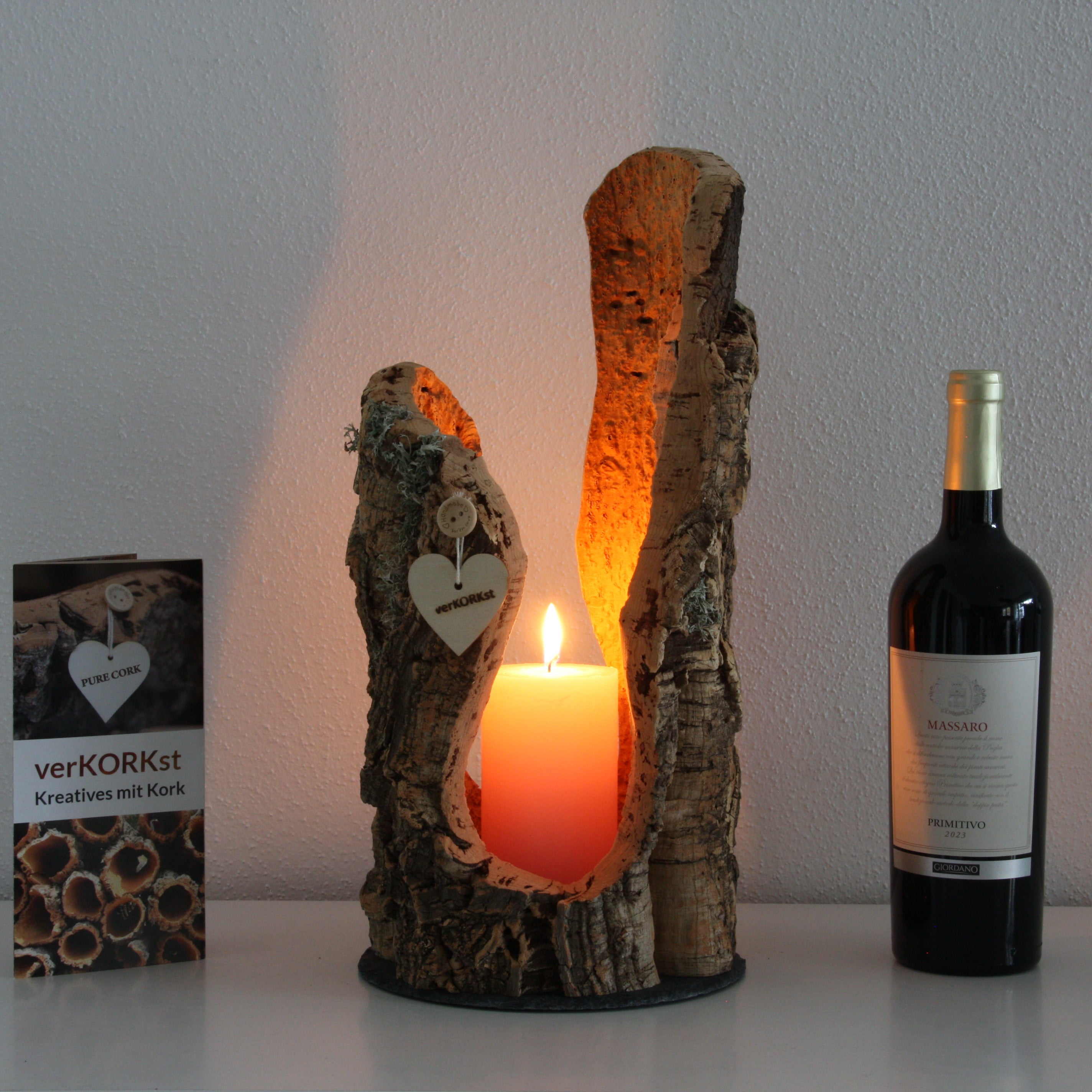 verKORKst Premium Windlicht und Tischlampe aus Korkrinde * Tischleuchte * Teelichthalter Kerzenhalter * rustikale Dekoration * handmade * Unikat