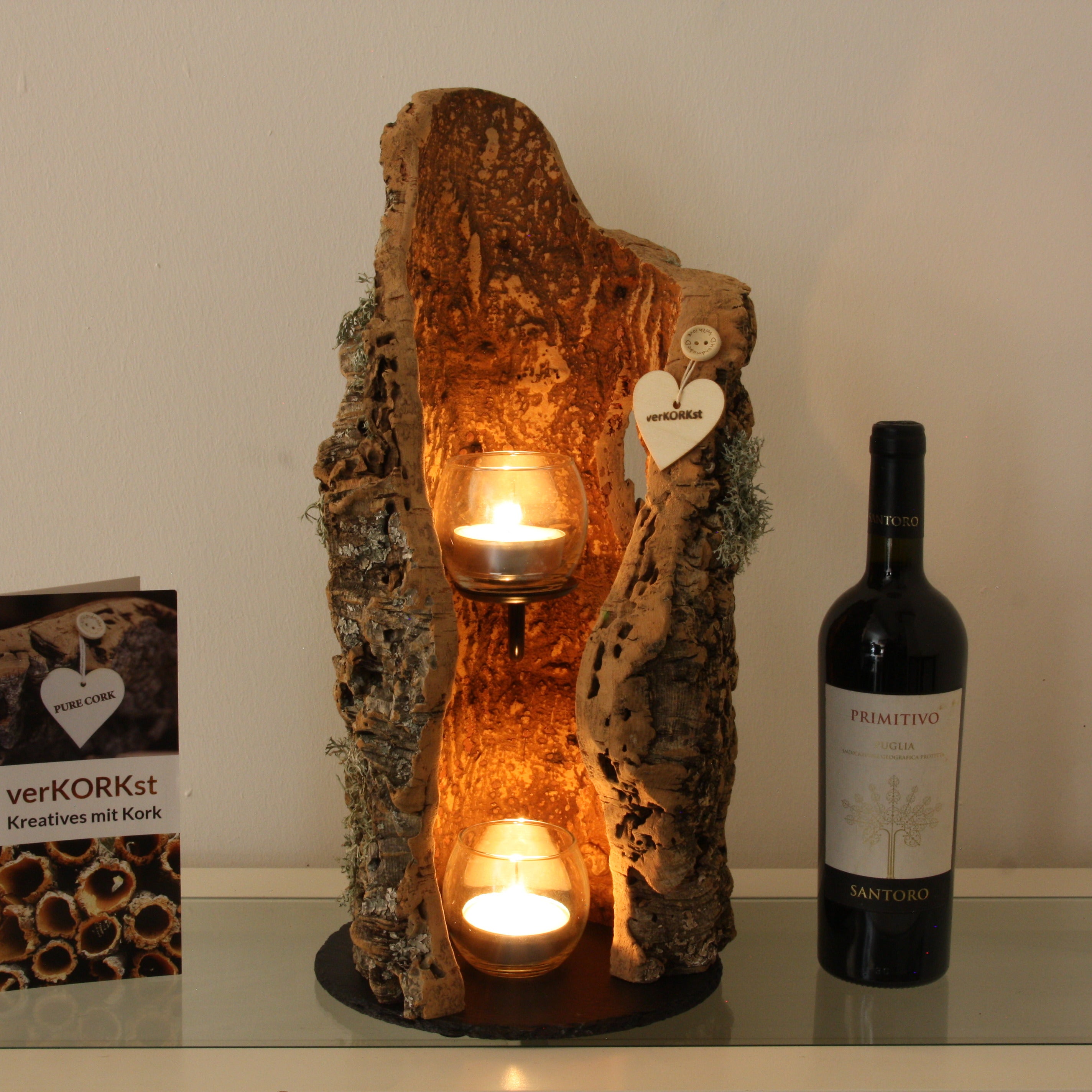 verKORKst Premium Windlicht aus Kork * Teelichthalter Kerzenhalter * rustikale Dekoration * hochwertige Deko Küche Wohnzimmer Terrasse