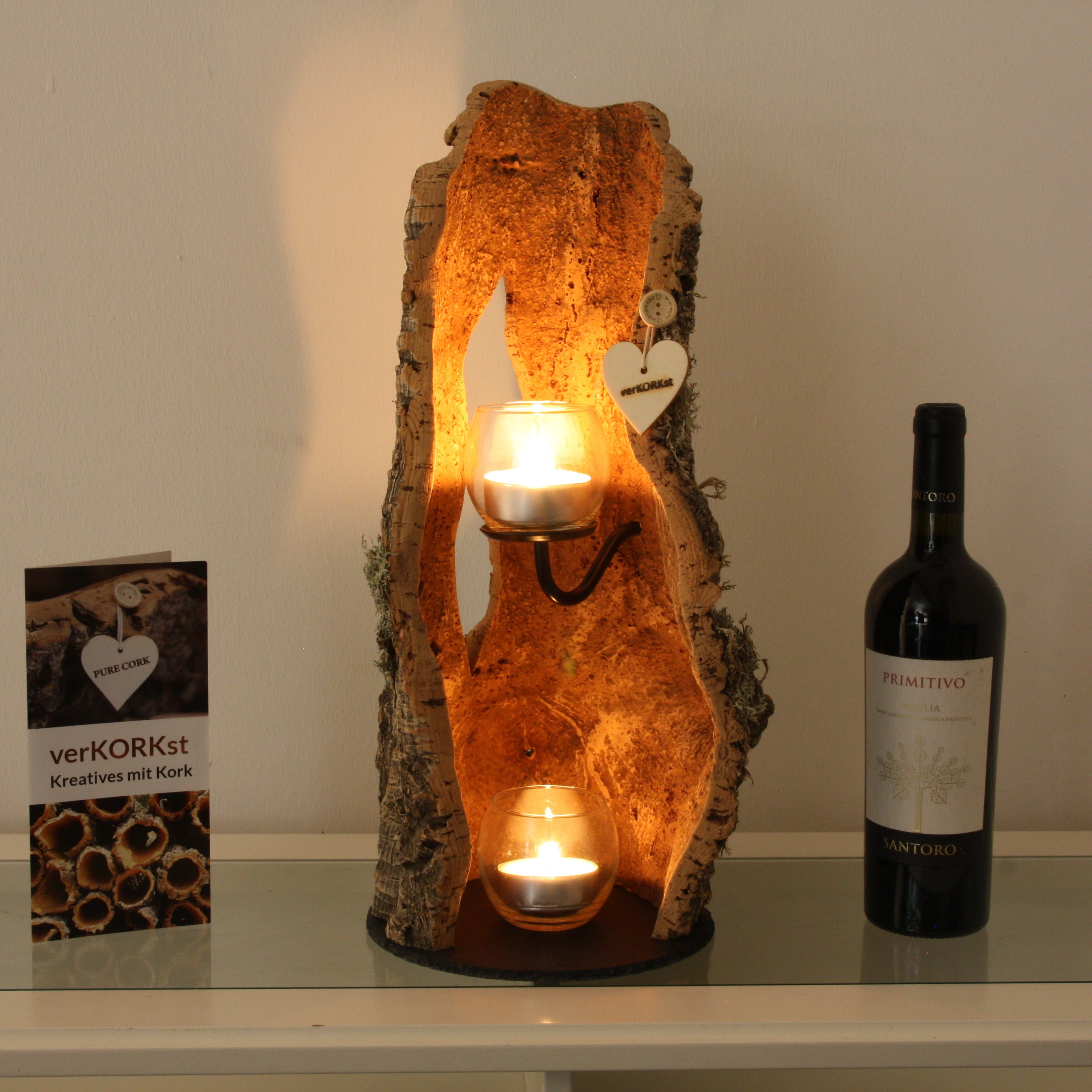 verKORKst Premium Windlicht aus Kork * Teelichthalter Kerzenhalter * rustikale Dekoration * hochwertige Deko Küche Wohnzimmer Terrasse