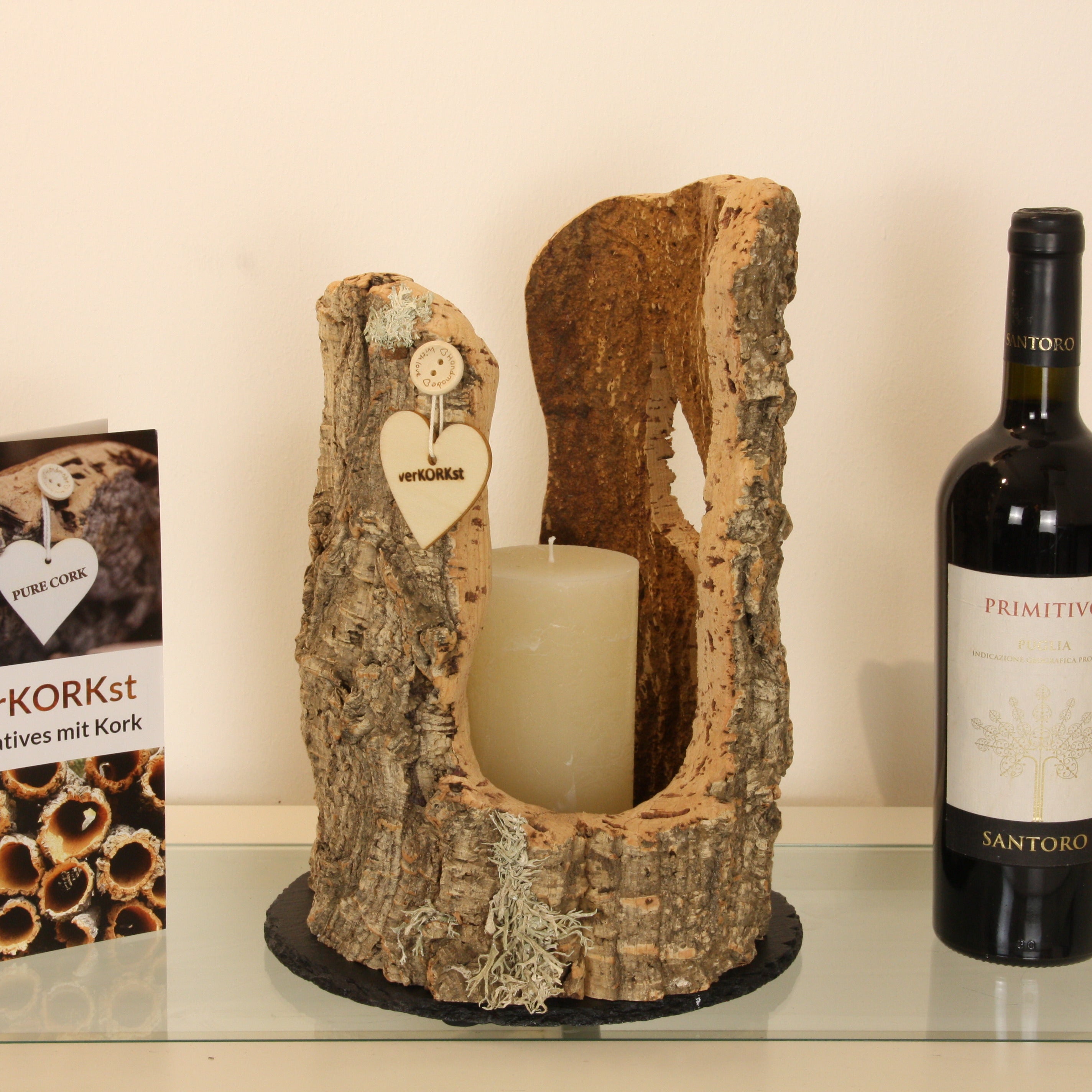 verKORKst Premium Windlicht und Tischlampe aus Korkrinde * Tischleuchte * Teelichthalter Kerzenhalter * rustikale Dekoration * handmade * Unikat