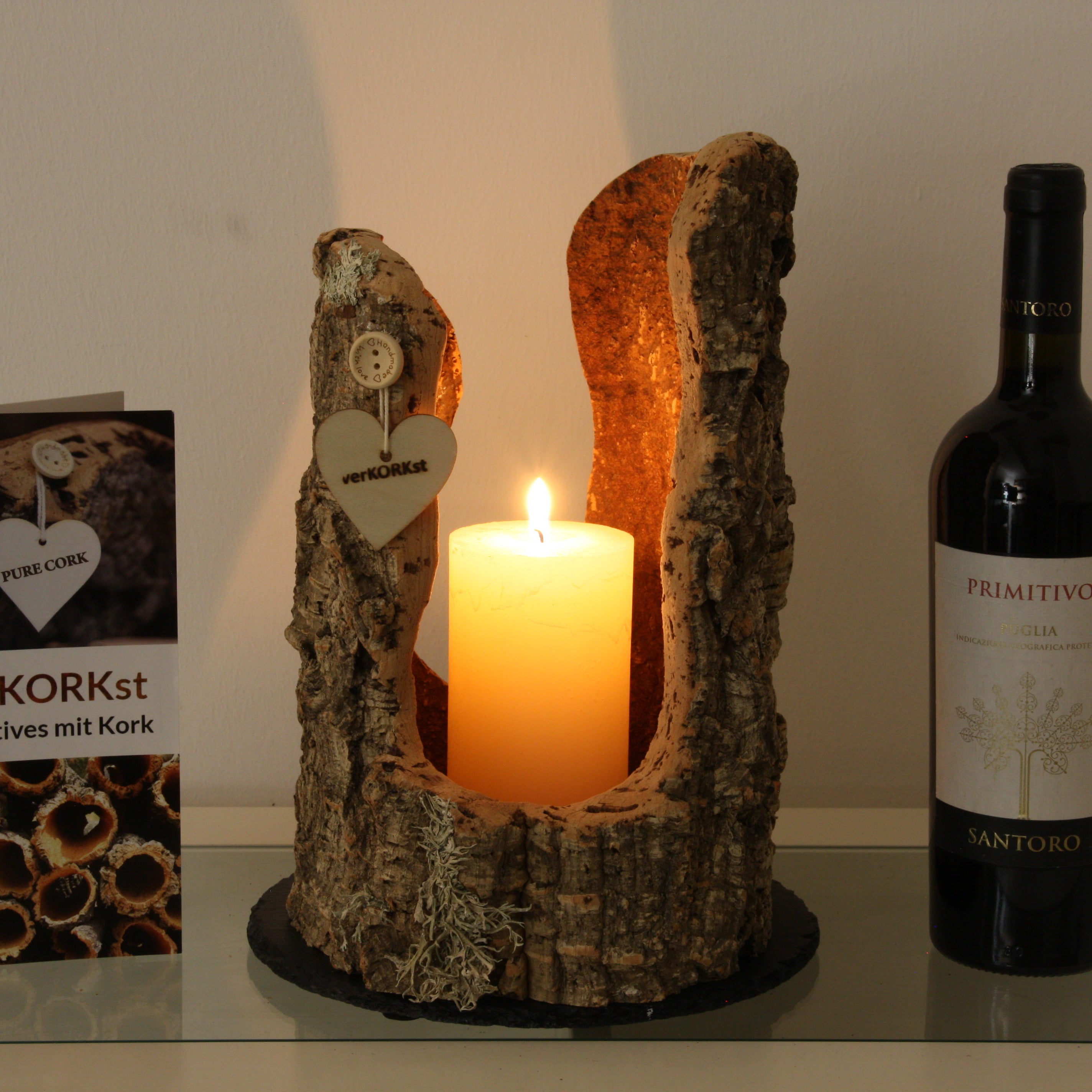 verKORKst Premium Windlicht und Tischlampe aus Korkrinde * Tischleuchte * Teelichthalter Kerzenhalter * rustikale Dekoration * handmade * Unikat