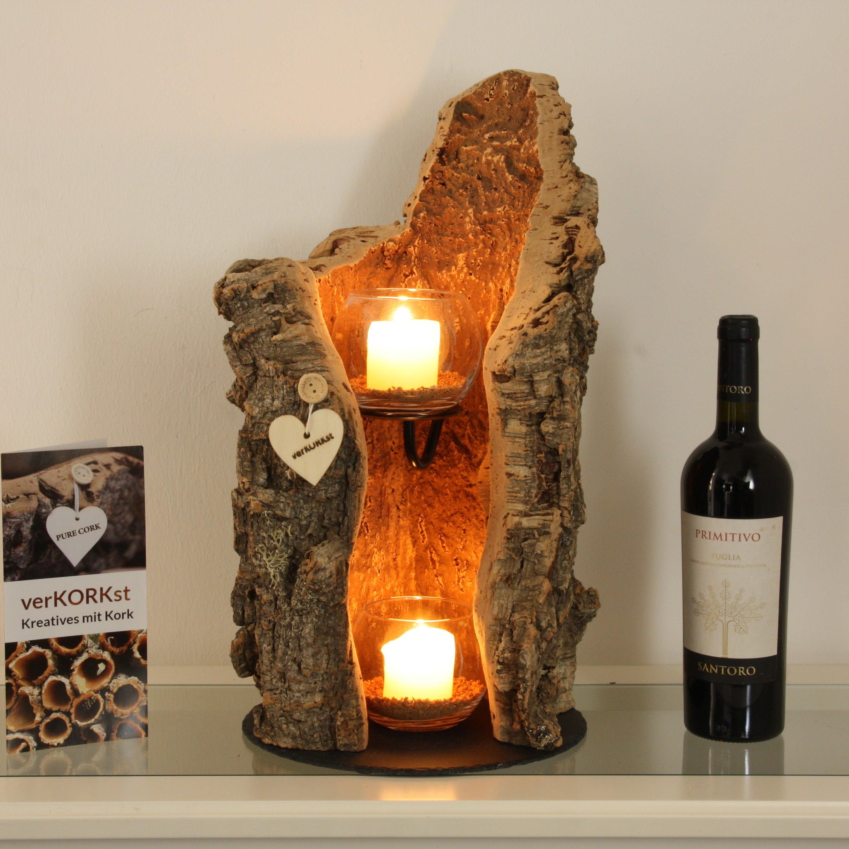 verKORKst Premium Windlicht aus Kork * Teelichthalter Kerzenhalter * rustikale Dekoration * hochwertige Deko Küche Wohnzimmer Terrasse