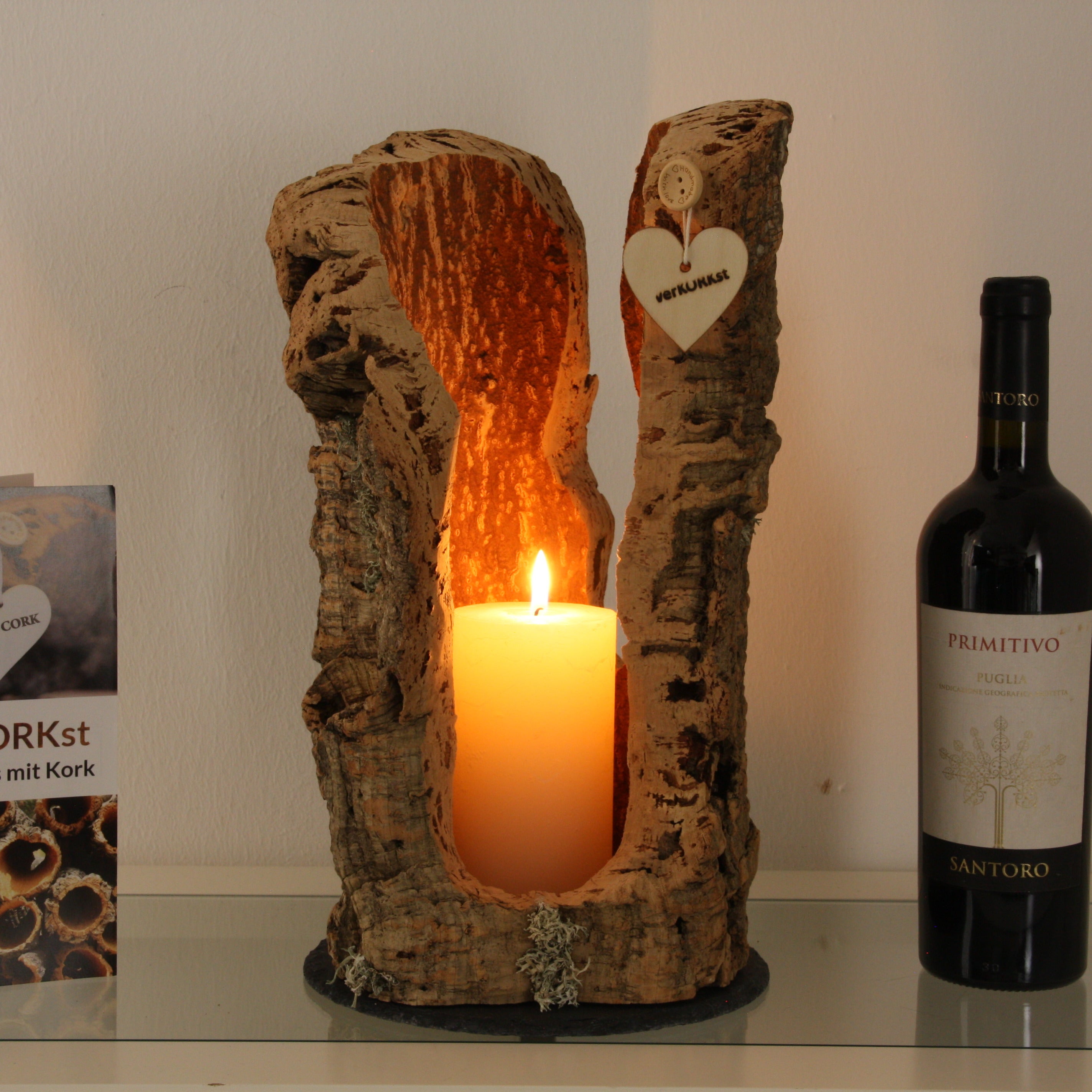 verKORKst Premium Windlicht und Tischlampe aus Korkrinde * Tischleuchte * Teelichthalter Kerzenhalter * rustikale Dekoration * handmade * Unikat