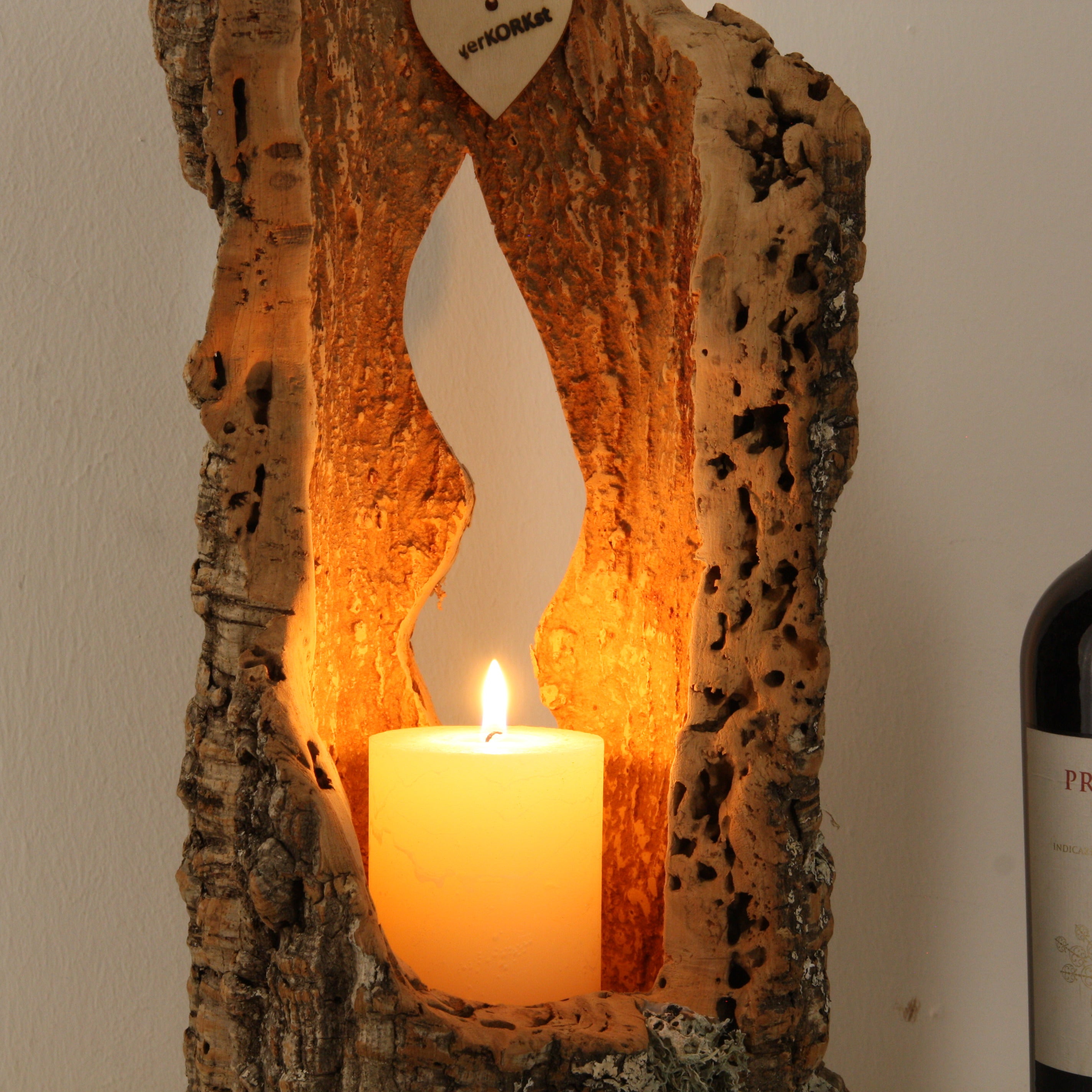 verKORKst Premium Windlicht und Tischlampe aus Korkrinde * Tischleuchte * Teelichthalter Kerzenhalter * rustikale Dekoration * handmade * Unikat
